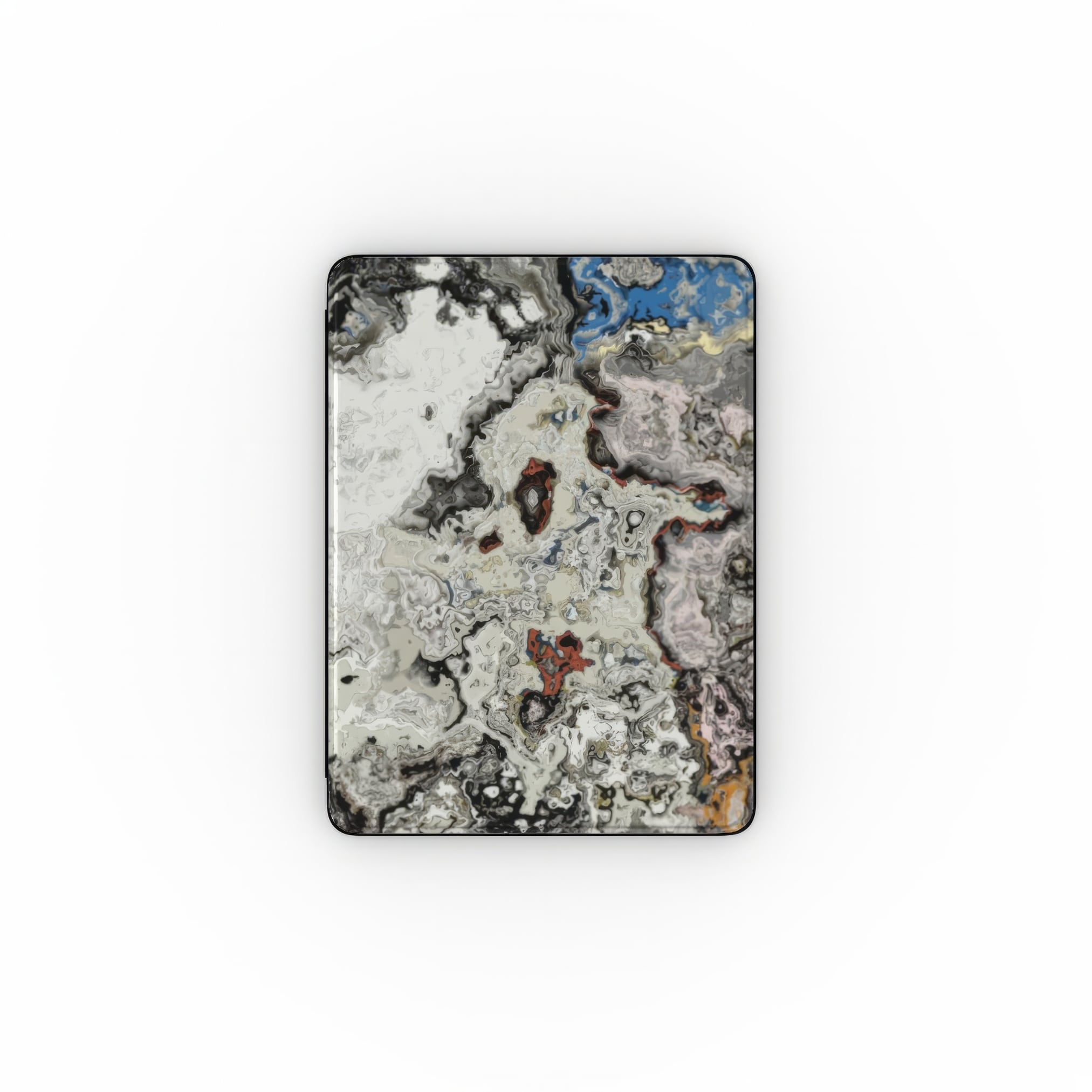 iPad case front view; Full Moon pattern, marble pattern; moon surface imagination. Bold expressive aesthetic design. Colorful and interior fit.