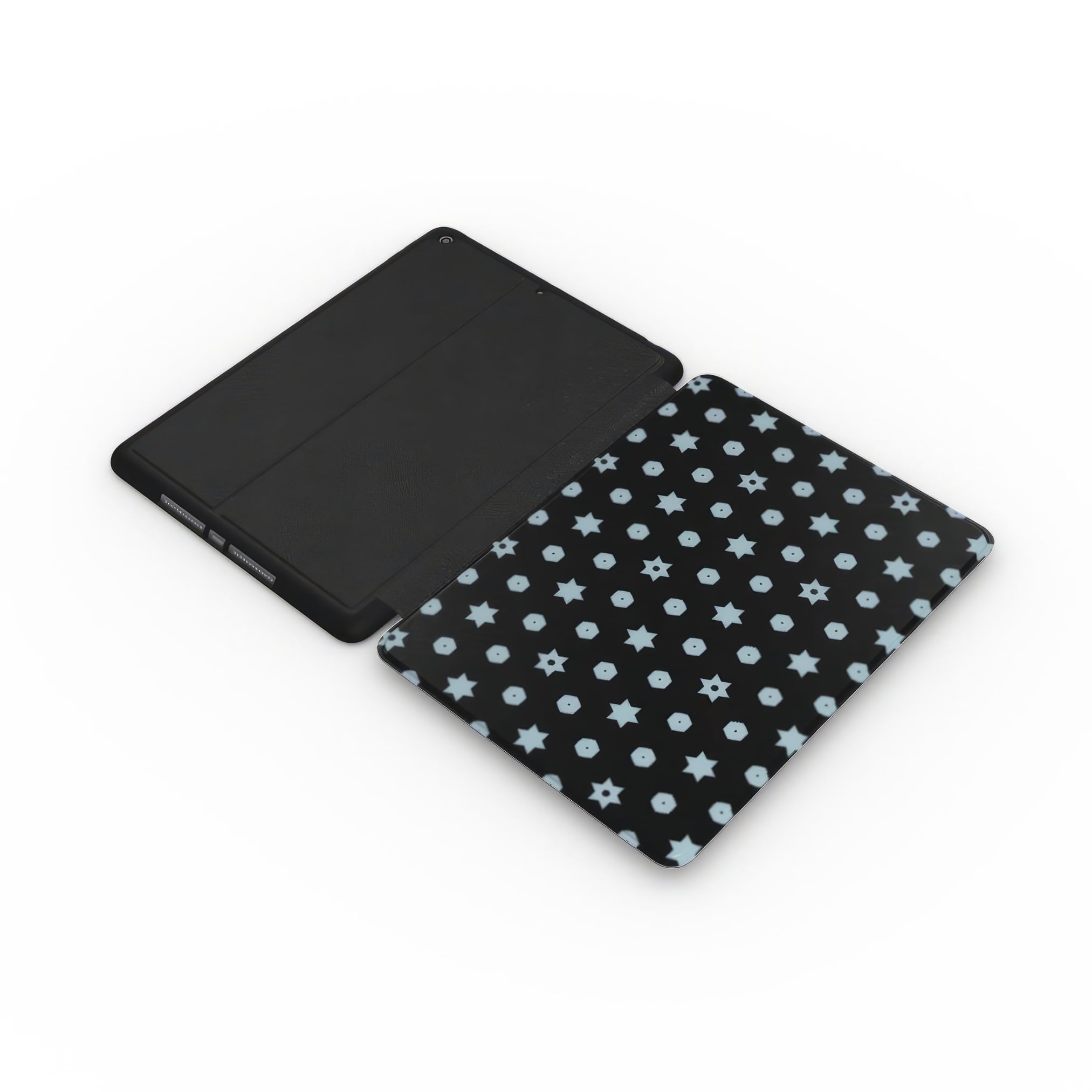 iPad case side extend view; midnight stars 1 pattern, ornamental pattern; kaleidoscope pattern imagination.
