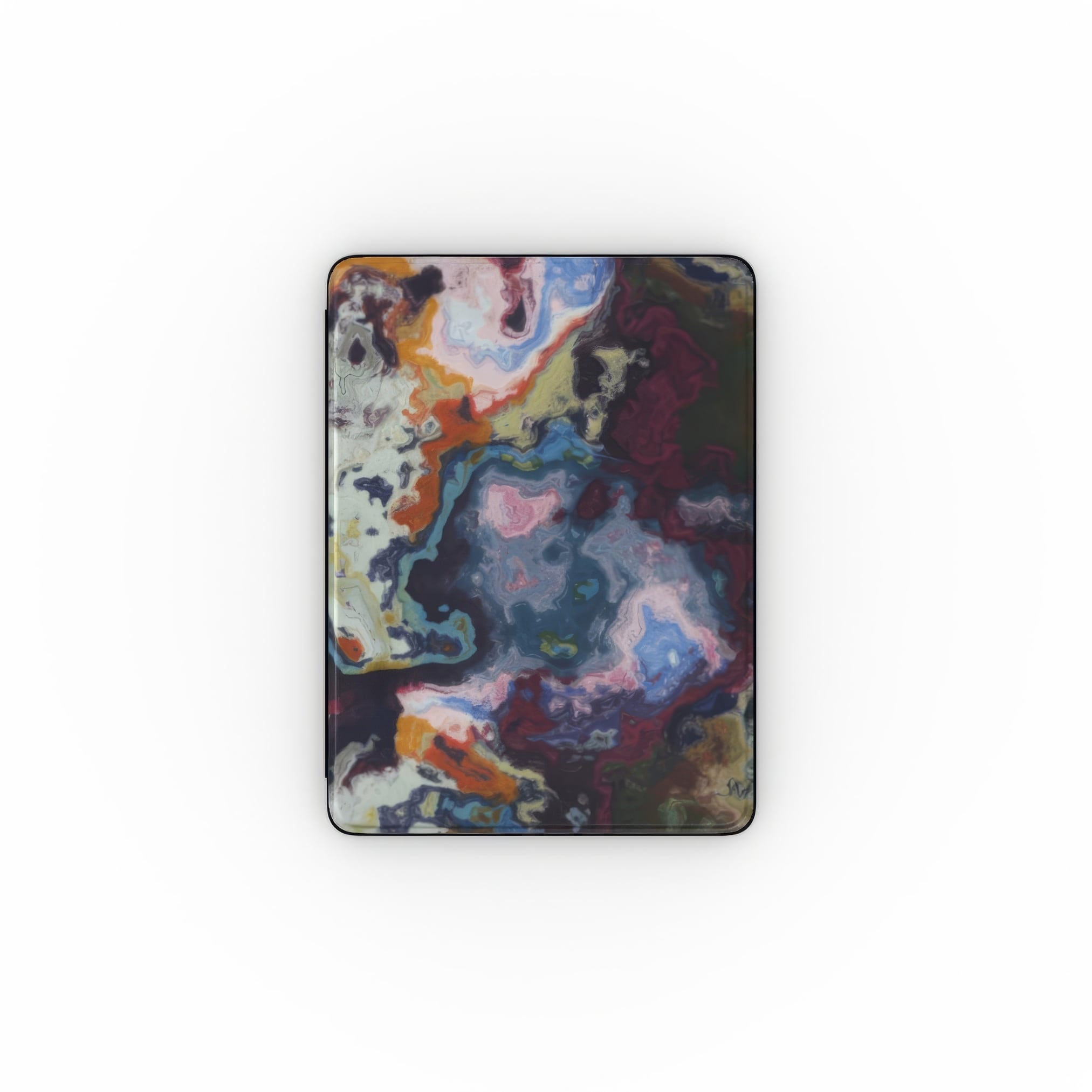 Molten Berries 1 pattern and iPad case front view. Bold expressive aesthetic design. Colorful and interior fit.
