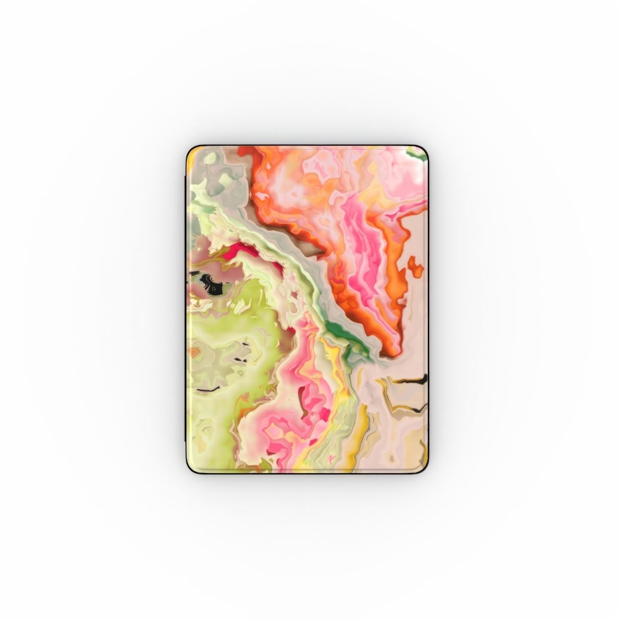 iPad case front view; Neon Pink pattern, artistic, abstract marble pattern. Electric Pink color. Bold expressive aesthetic design. Colorful and interior fit.