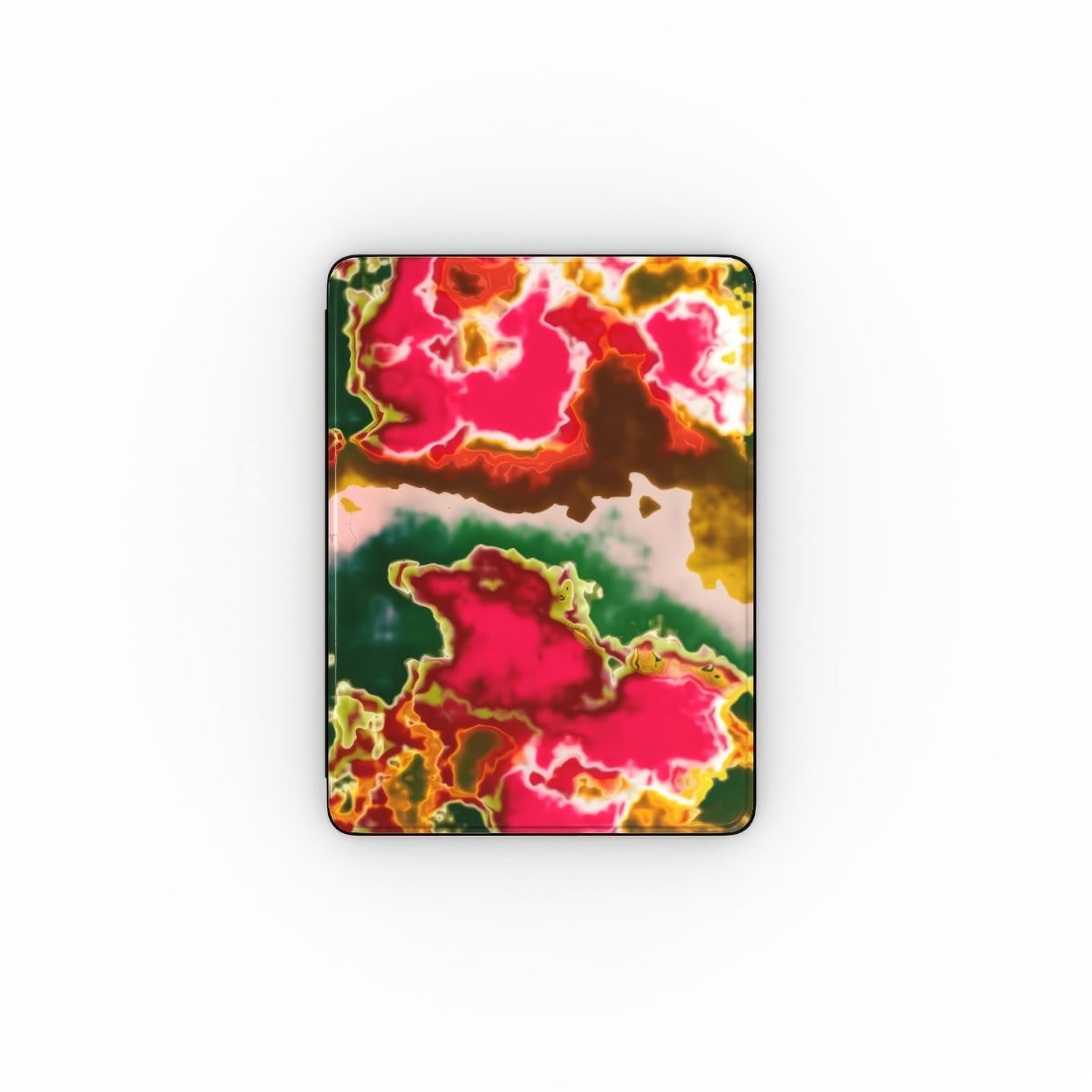 iPad case front view; Neon Pink pattern, artistic, abstract marble pattern. Electric Pink color. Bold expressive aesthetic design. Colorful and interior fit.