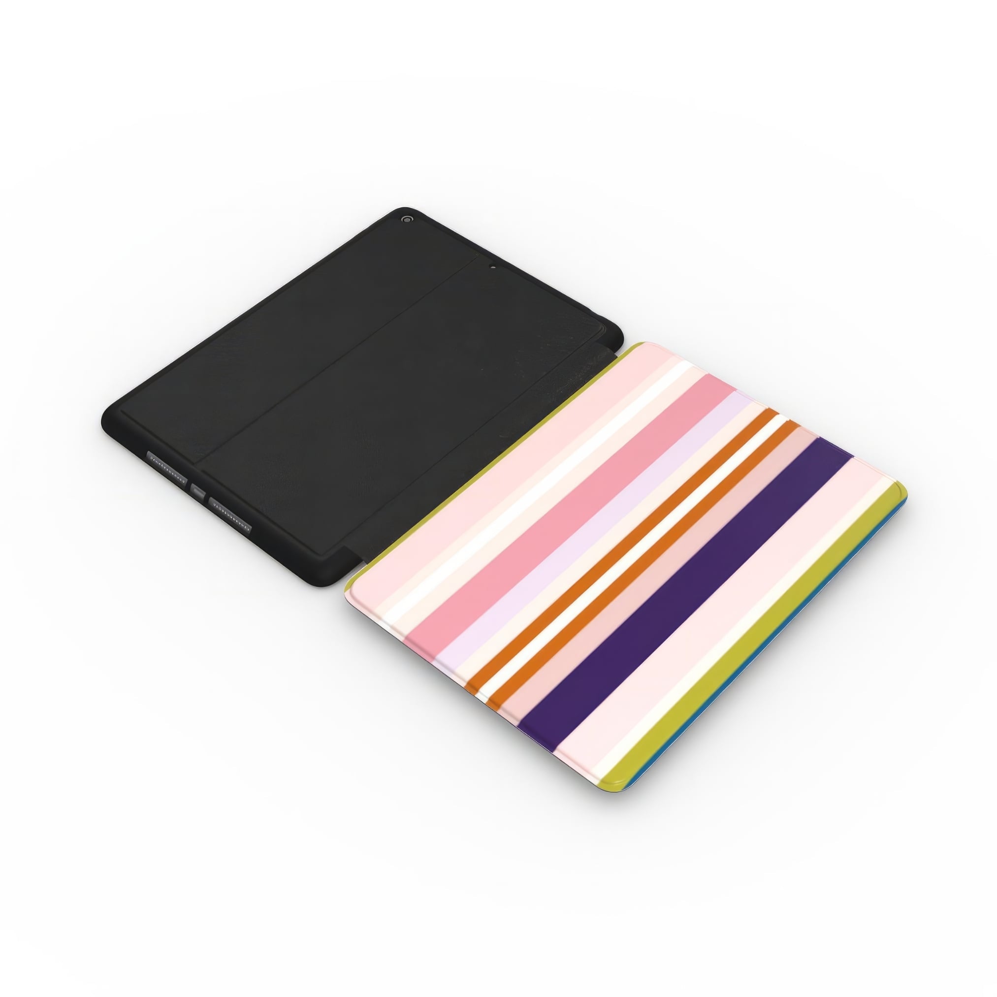 iPad case Parallel Flow Pink pattern with tiny color stripes, featuring an elegant and expressive aesthetic design. Main colors are pink, lilac and purple. Extend view.