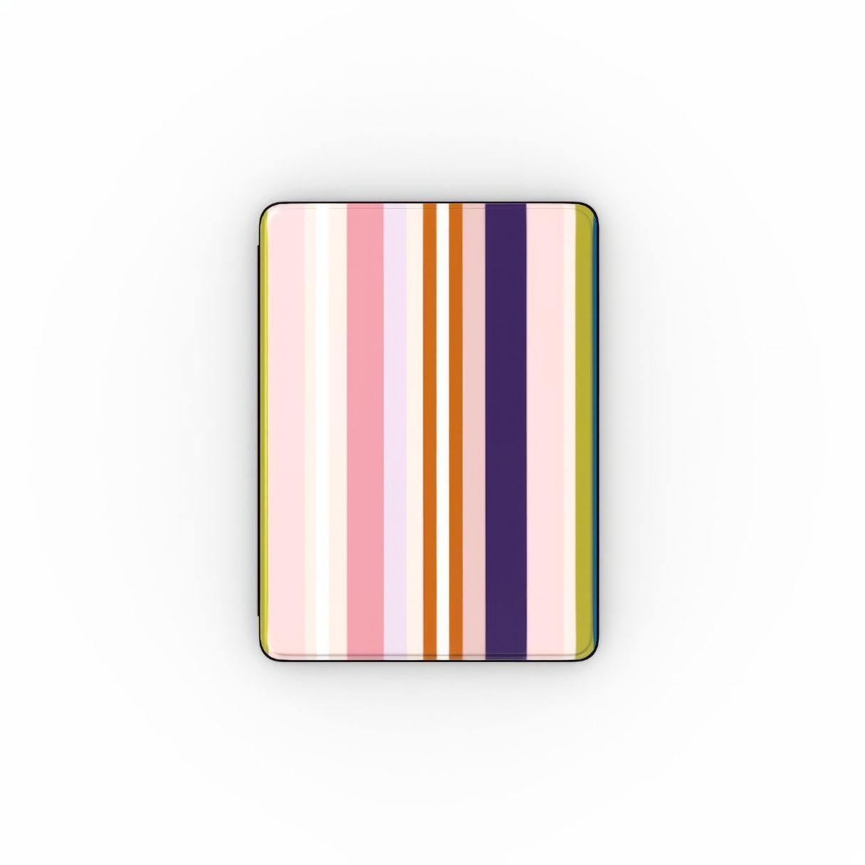 iPad case Parallel Flow Pink pattern with tiny color stripes, featuring an elegant and expressive aesthetic design. Main colors are pink, lilac and purple. Front view.