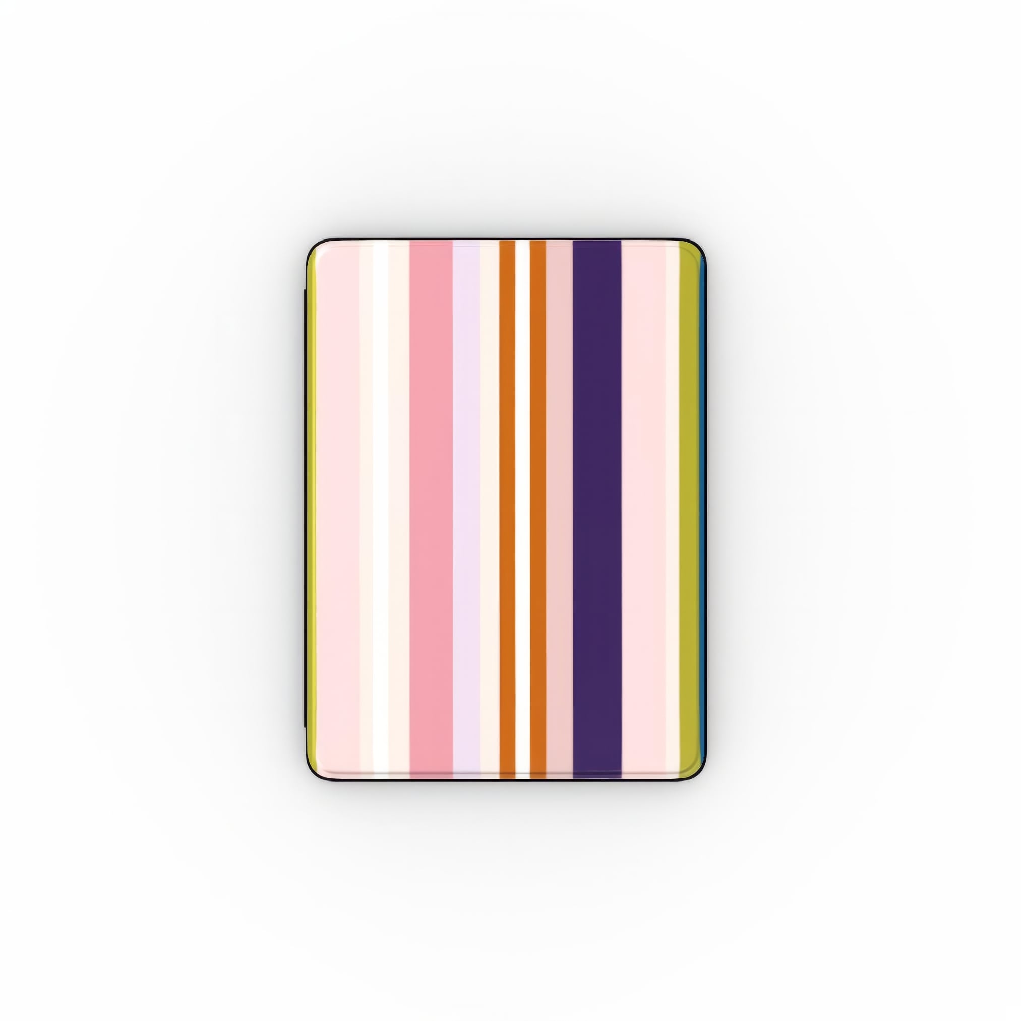 iPad case Parallel Flow Pink pattern with tiny color stripes, featuring an elegant and expressive aesthetic design. Main colors are pink, lilac and purple. Front view.