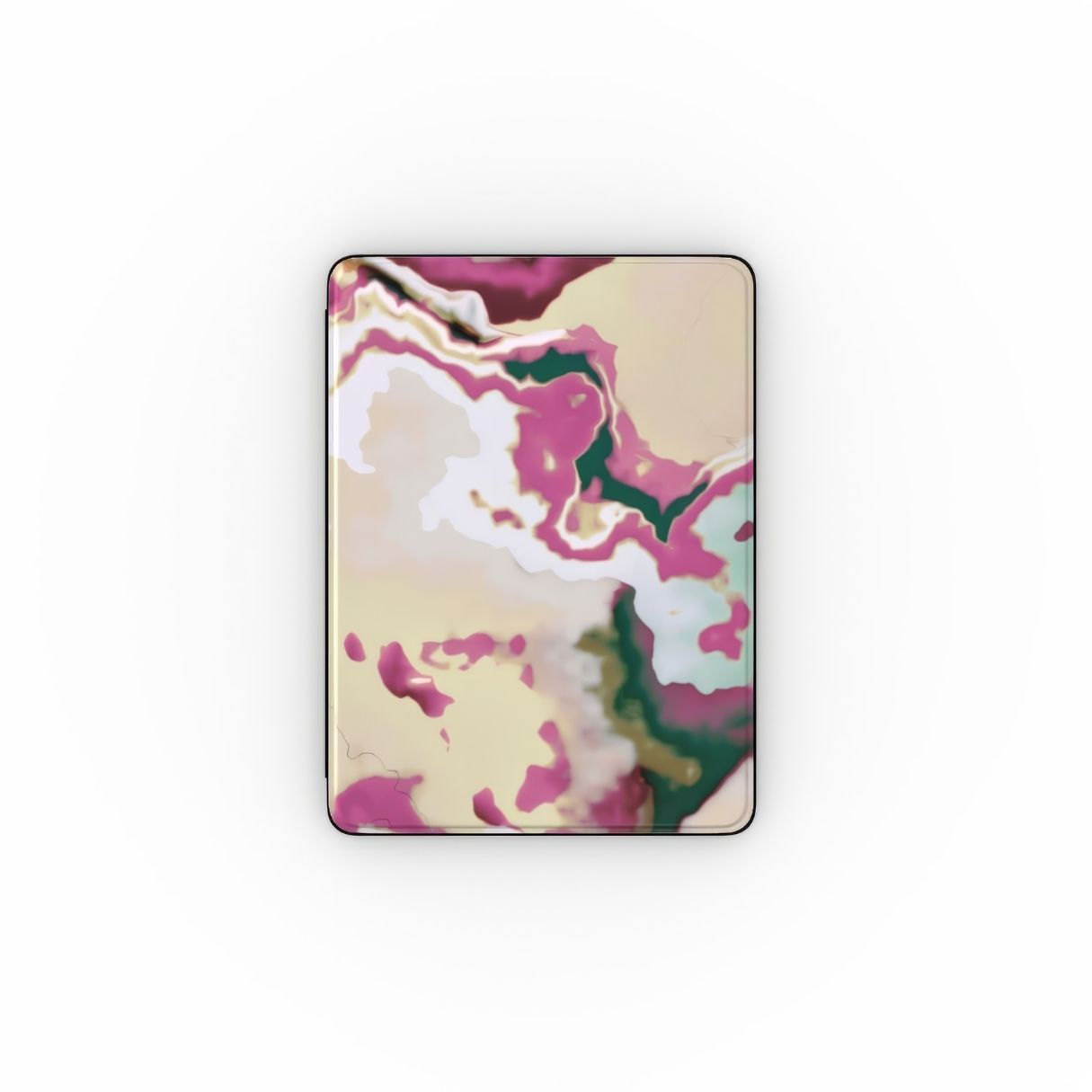 iPad case front view; Sandscape Dream pattern, artistic, abstract marble pattern. Beige and purple  colors. Bold expressive aesthetic design. Colorful and interior fit.