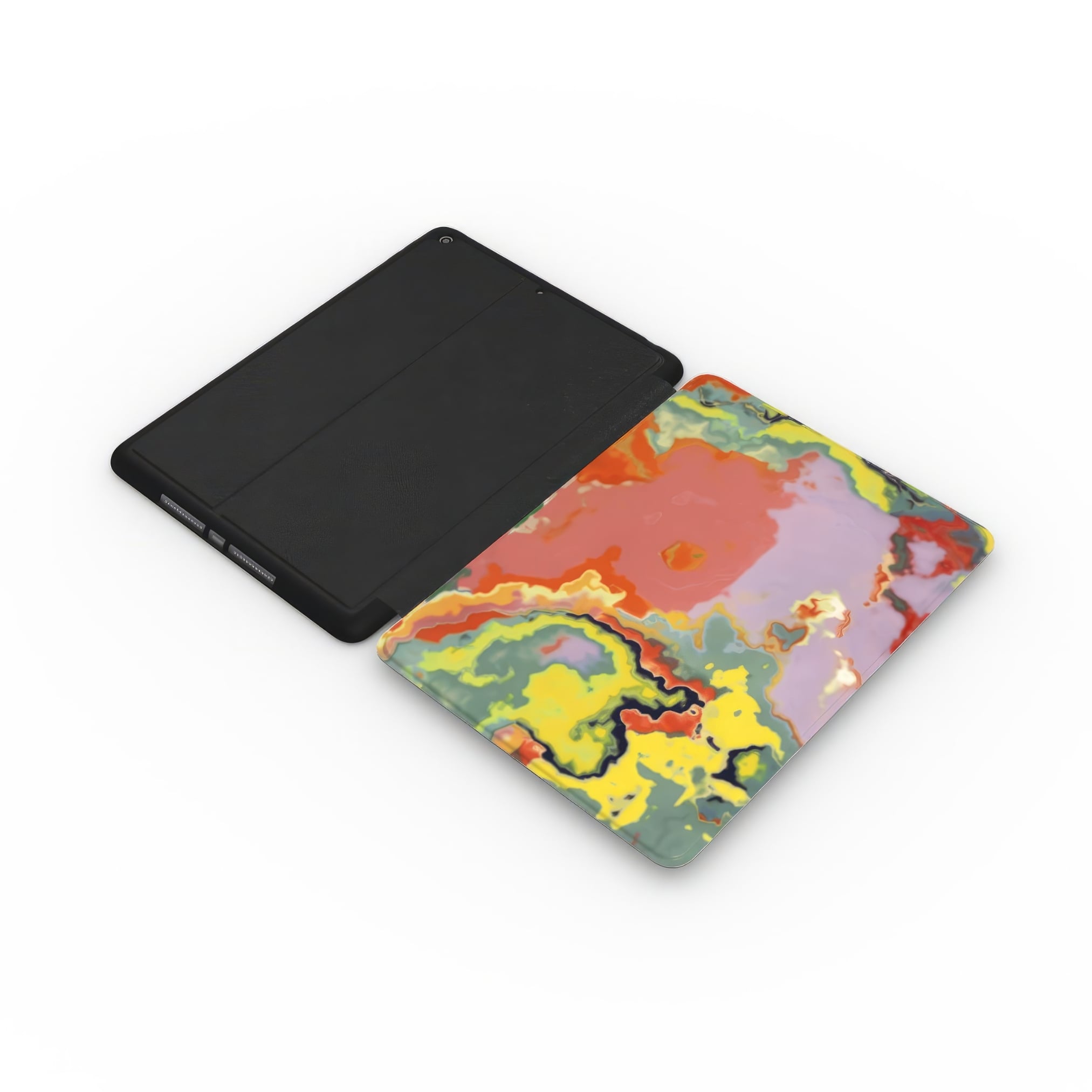 iPad case extend view; Tropical 2 pattern, artistic, abstract marble pattern. orange color.