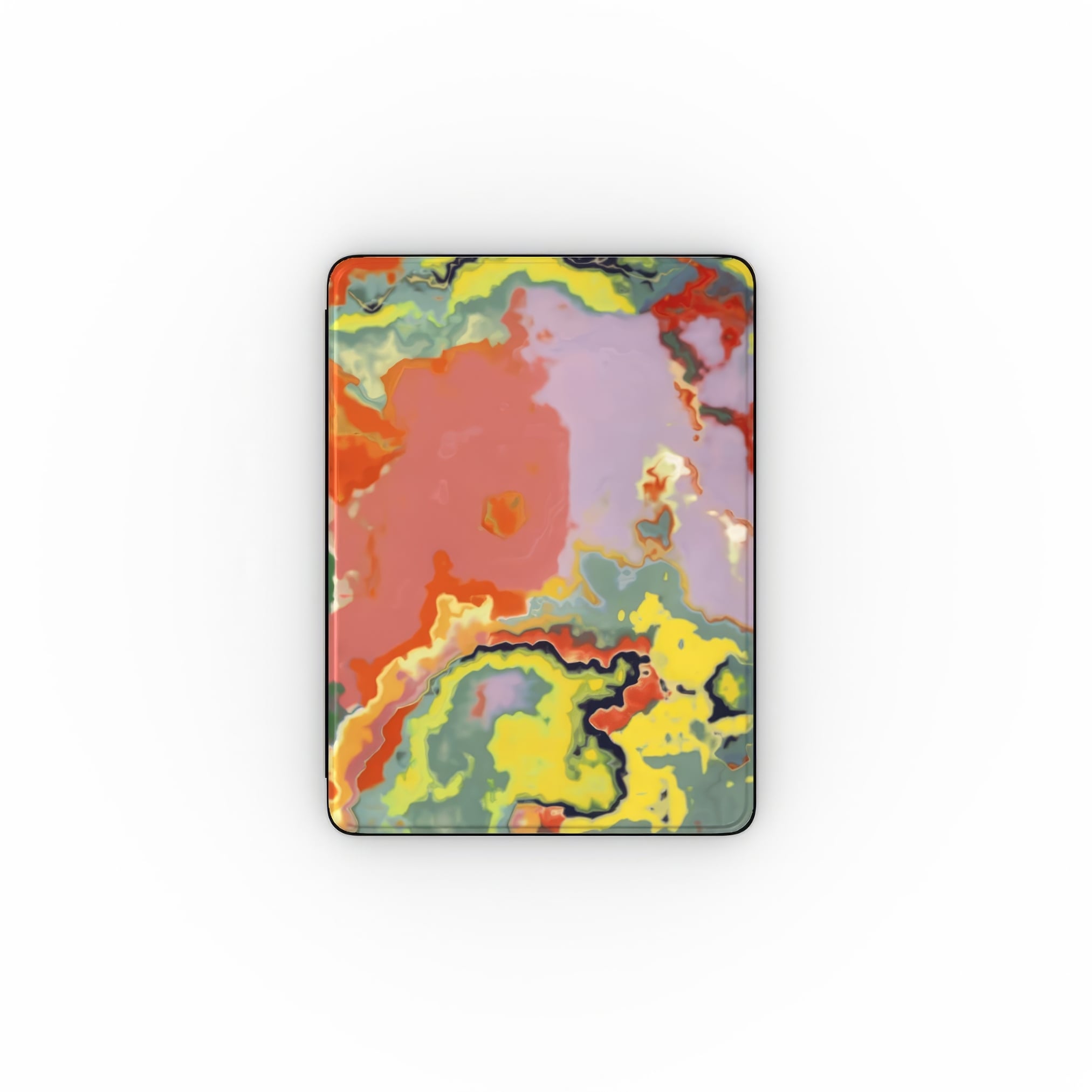 iPad case front view; Tropical 2 pattern, artistic, abstract marble pattern. orange color. Bold expressive aesthetic design.