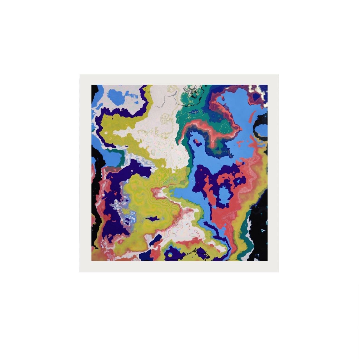 Colorful abstract print on a white background.