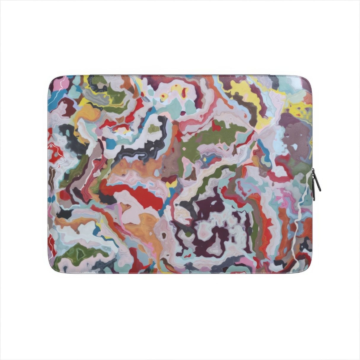 Laptop Sleeve front view; Bold Sprinkles pattern, artistic, abstract marble pattern. Mix color combination. Bold expressive aesthetic design. Colorful and interior fit.