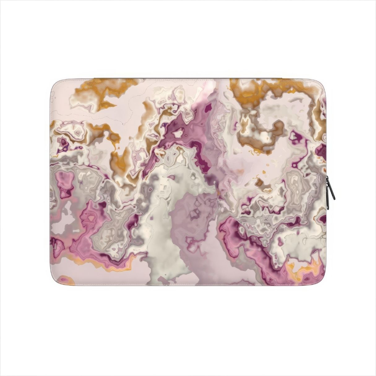 Laptop Sleeve front view; Marshmallow pattern, artistic, abstract marble pattern. Pink and beige color combination.