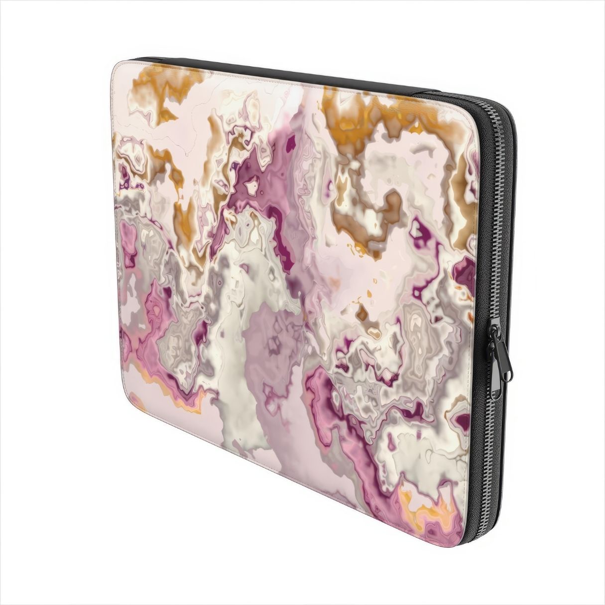 Laptop Sleeve side view; Marshmallow pattern, artistic, abstract marble pattern. Pink and beige color combination.
