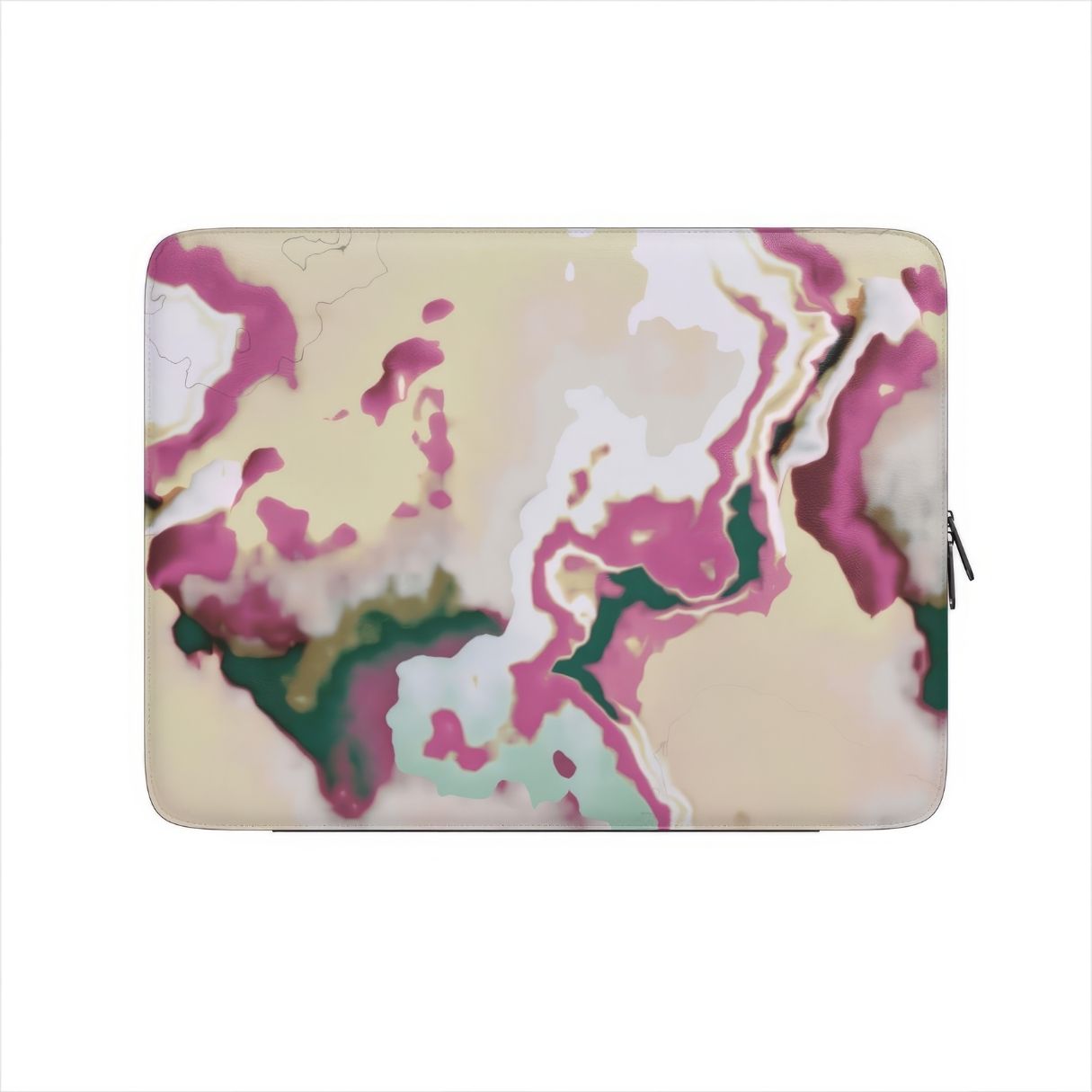 Laptop Sleeve with Sandscape Dream pattern, artistic, abstract marble pattern. Beige and purple  colors. Bold expressive aesthetic design. Colorful and interior fit. Front view.
