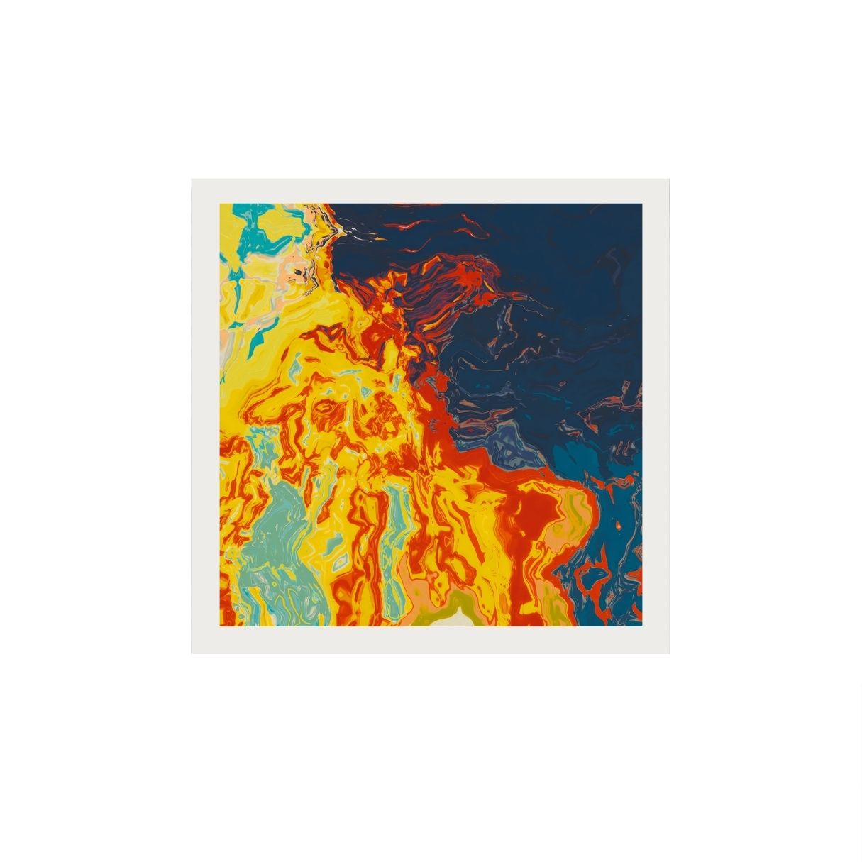 Abstract artwork with vibrant colors on a white background.