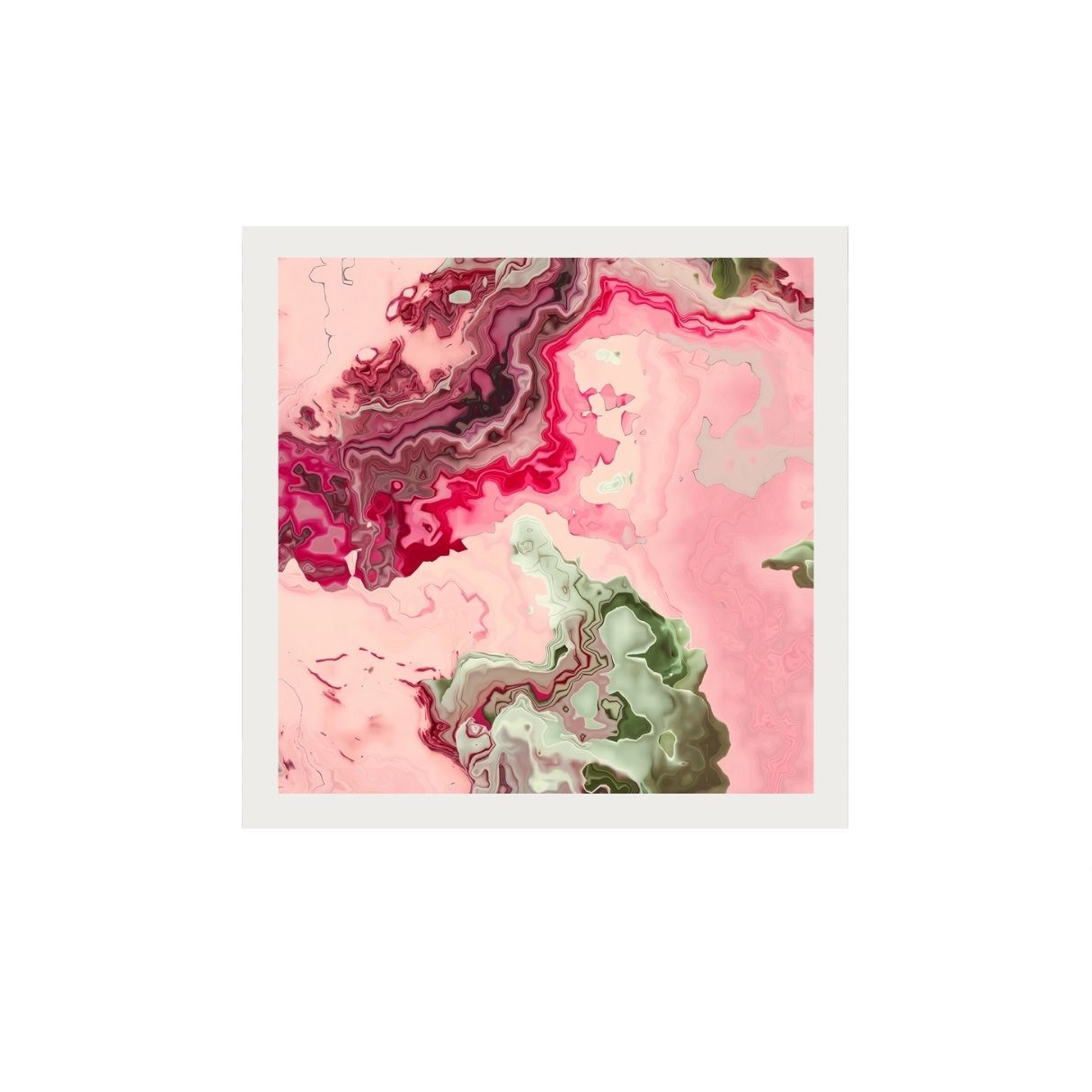 Abstract art print with pink, green, and purple colors on a white background.