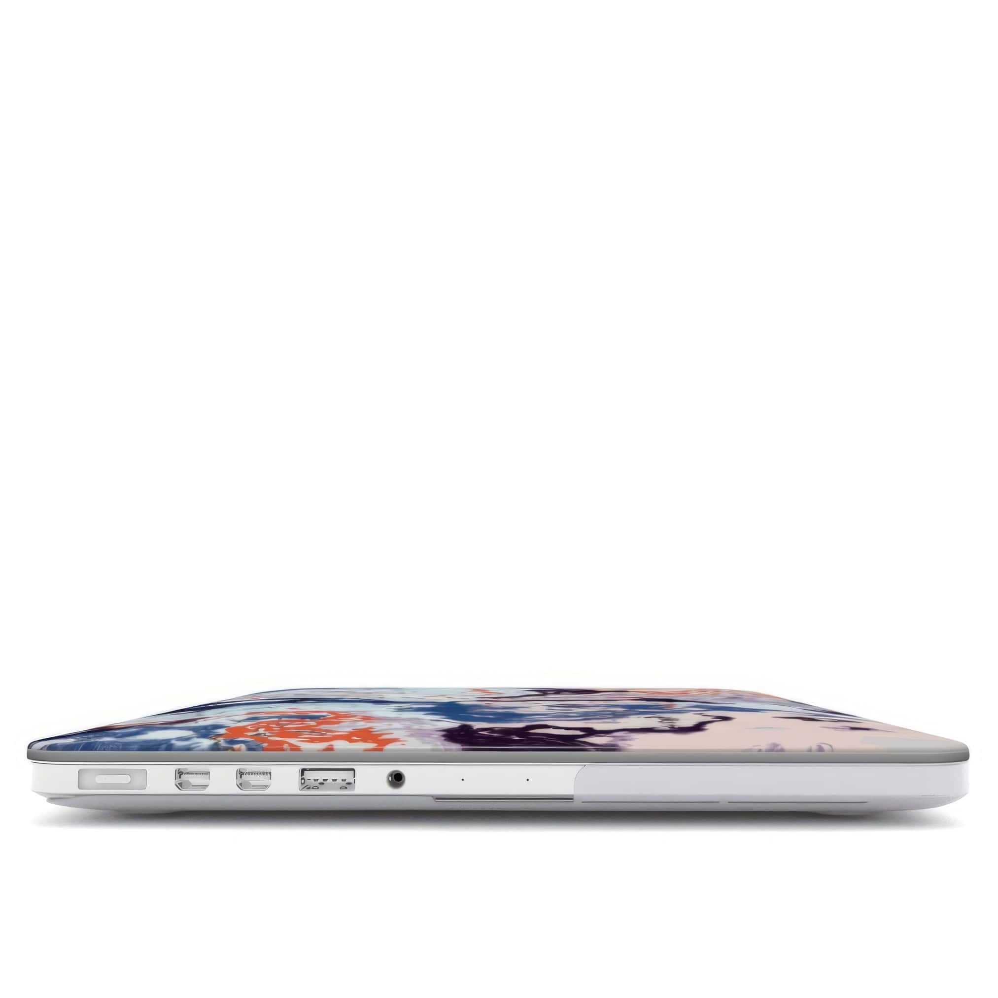 MacBook case closed view; Blue Marble Veins pattern, artistic, abstract marble pattern. Blue and pink color combination.