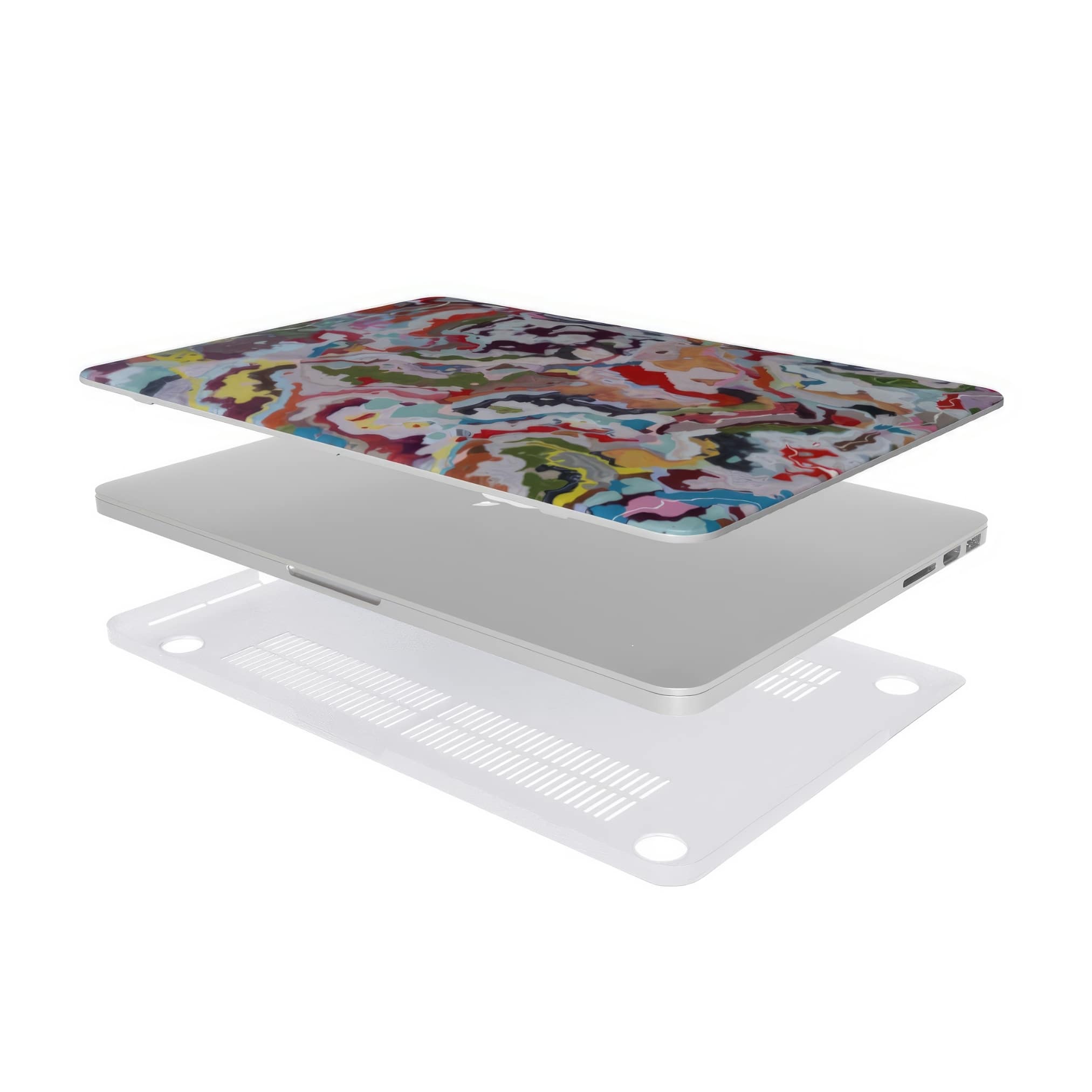 MacBook case extend view; Bold Sprinkles pattern, artistic, abstract marble pattern. Mix color combination. 