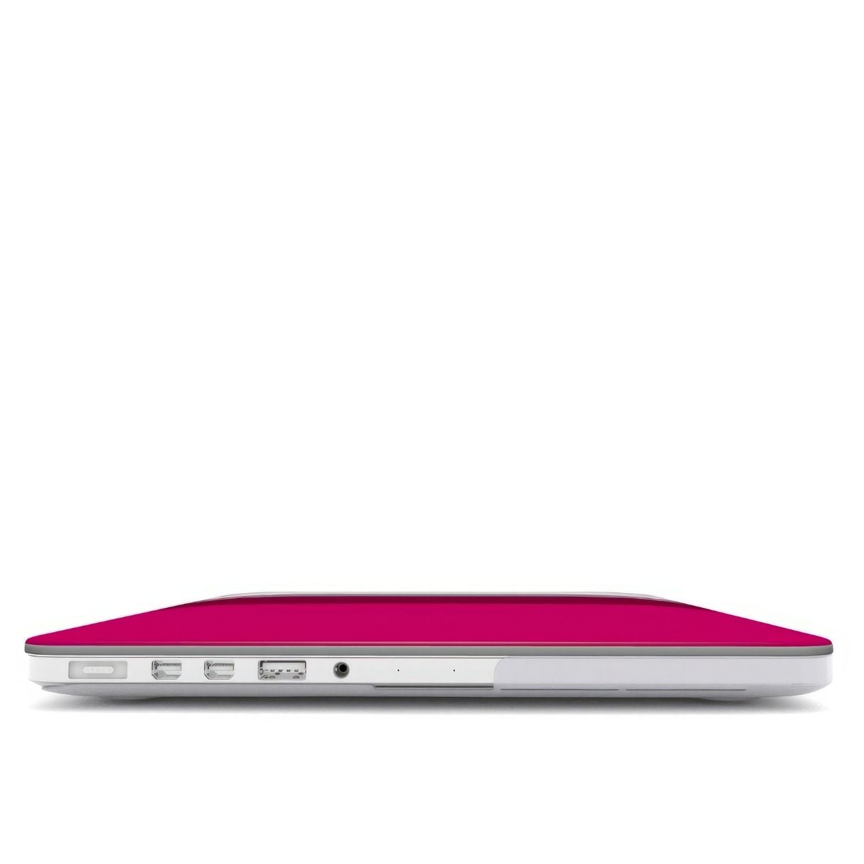 MacBook case Color Blocks Fuchsia pattern design with a color blocks, featuring an elegant and expressive aesthetic design. Main colors are lilac, red, passion pink and fuchsia. Closed view.