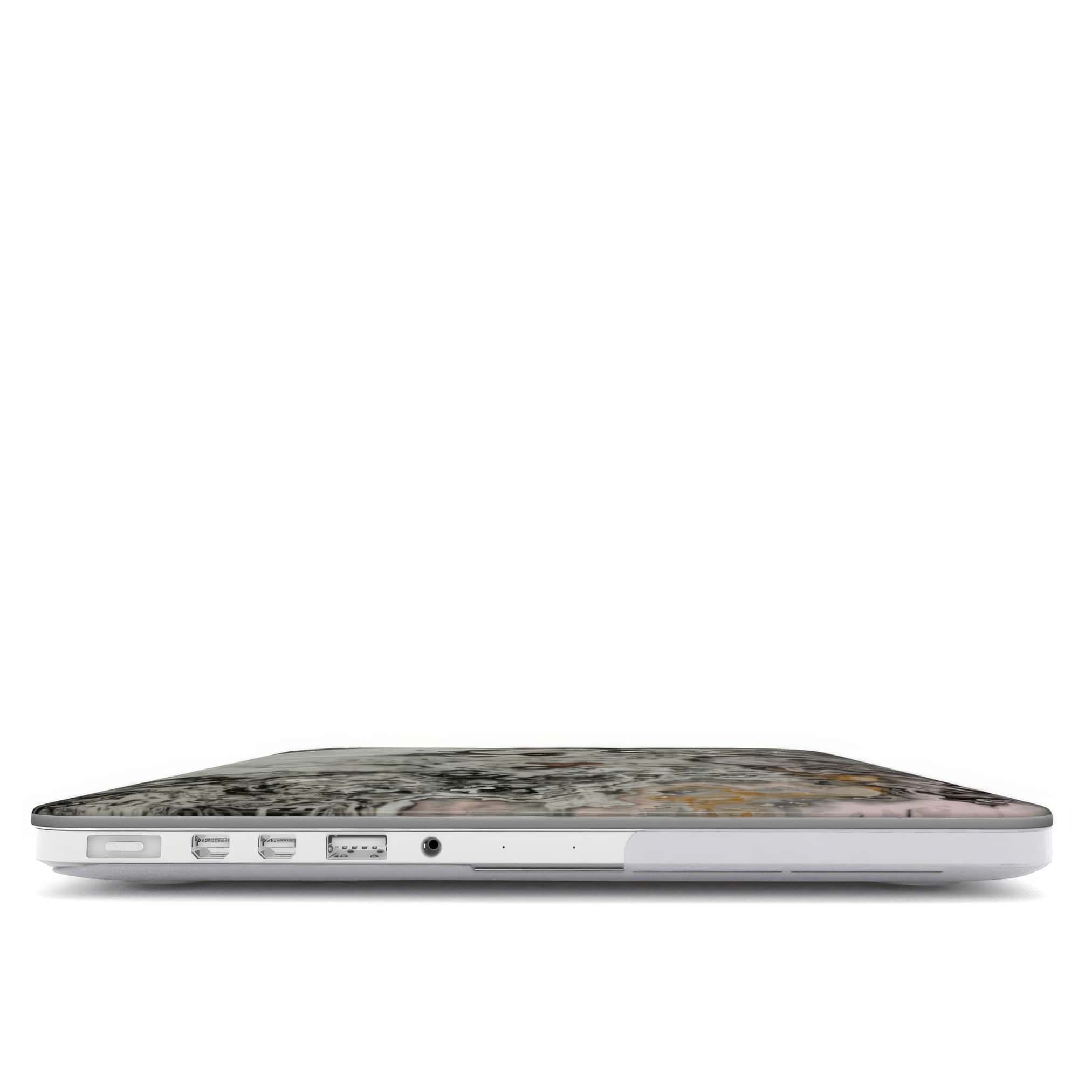 MacBook case closed view; Full Moon pattern, marble pattern; moon surface imagination.
