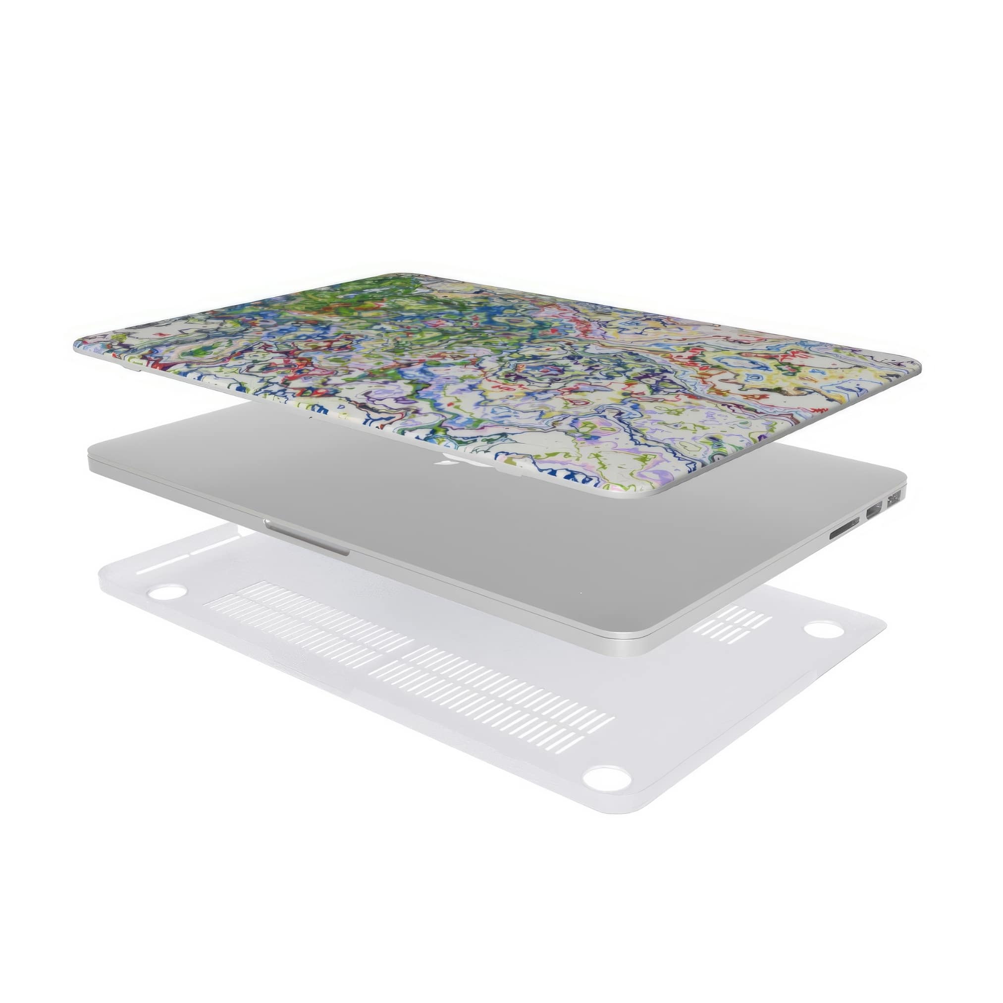 MacBook case extend view; Inside My Brain 2 pattern, artistic, abstract marble pattern. Blue, green and red color combination. 