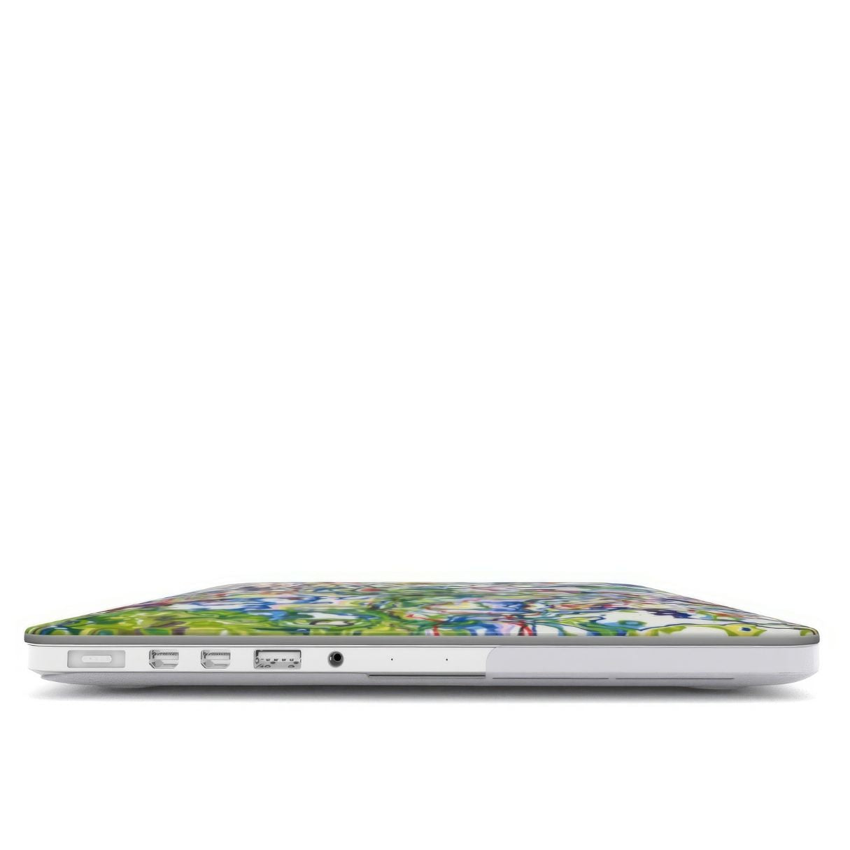 MacBook case front closed view; Inside My Brain pattern, artistic, abstract marble pattern. Mix color combination. Bold expressive aesthetic design. Colorful and interior fit.
