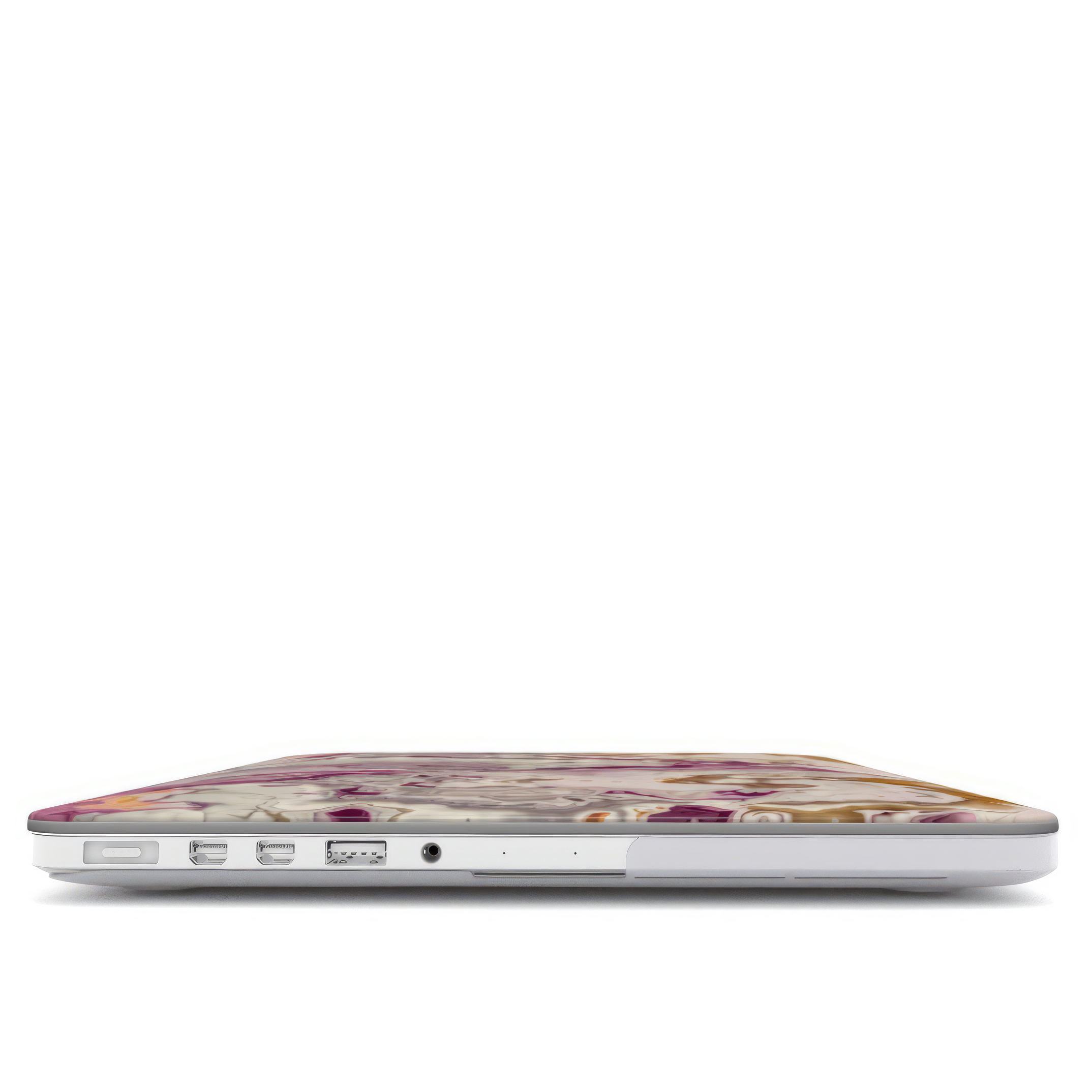 MacBook case closed view; Marshmallow 1 pattern, artistic, abstract marble pattern. Pink and beige color combination.