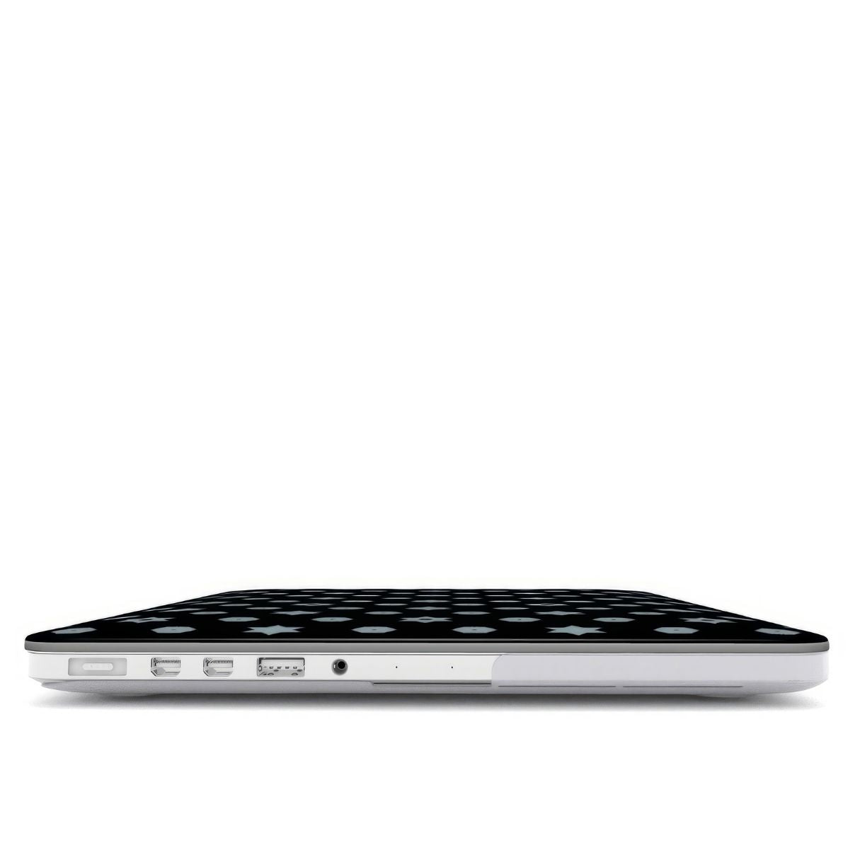 MacBook case closed view; Midnight Stars pattern, ornamental pattern; kaleidoscope pattern imagination.