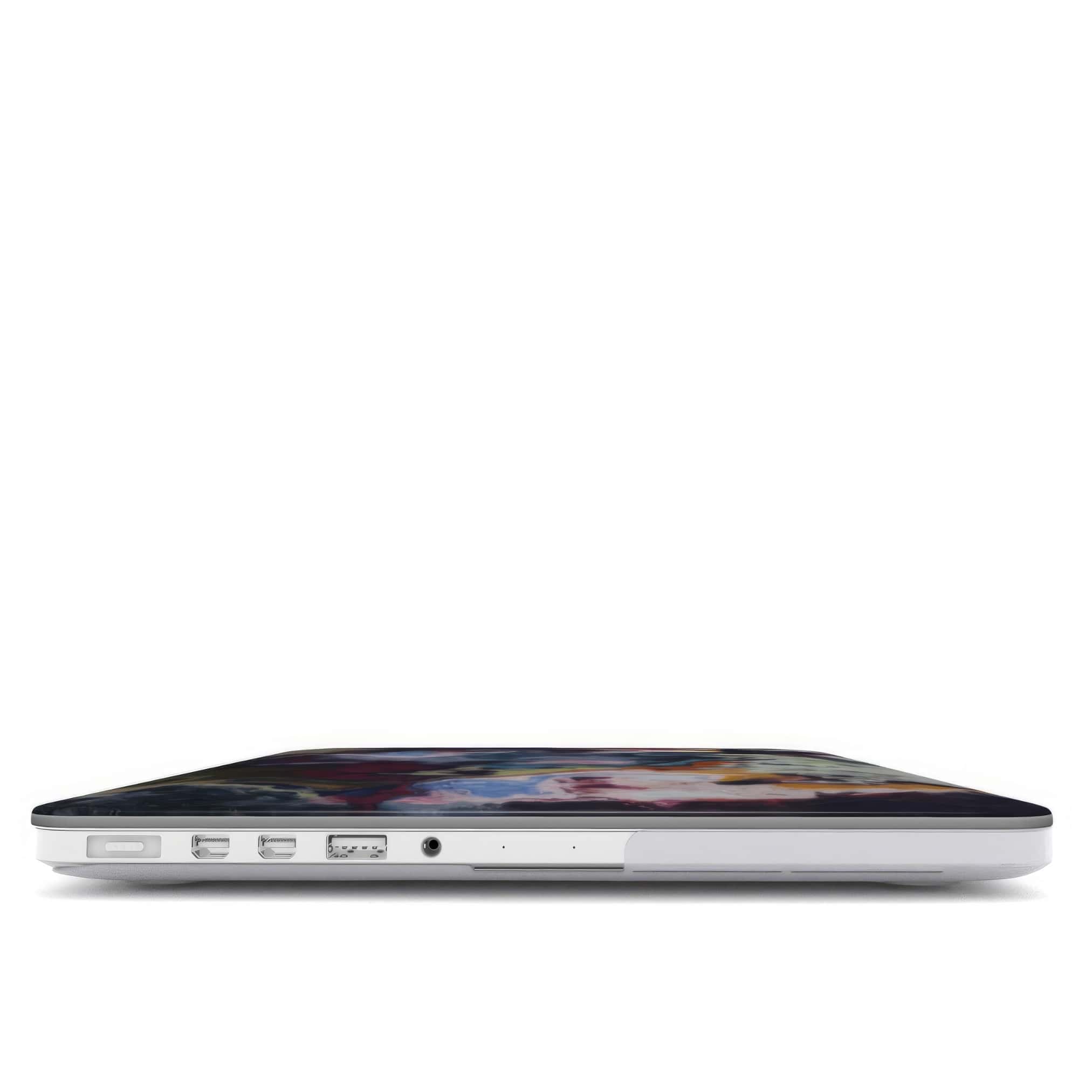 MacBook case open closed view; Molten Berries 1 pattern, artistic, abstract marble pattern. Deep. purple color.