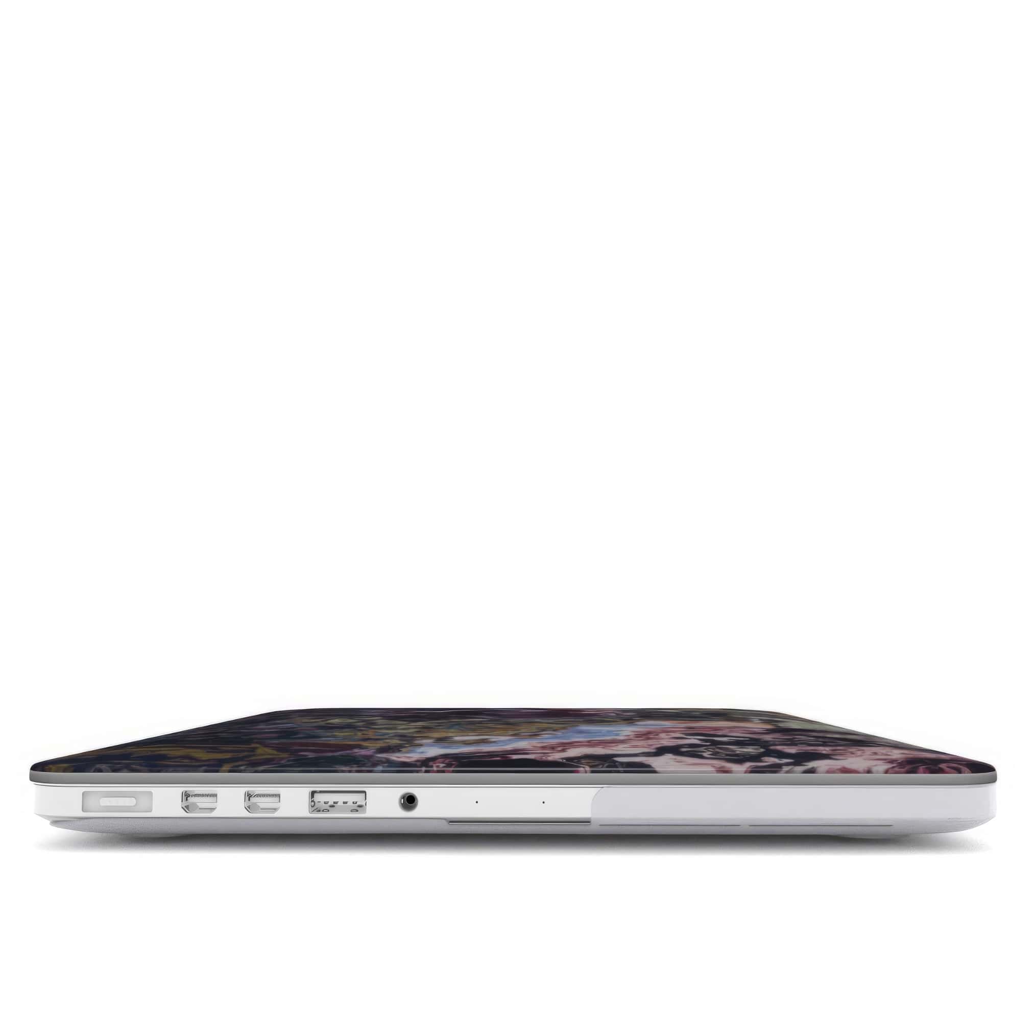 MacBook case closed view; Molten Berries 2 pattern, artistic, abstract marble pattern. Deep. purple color.