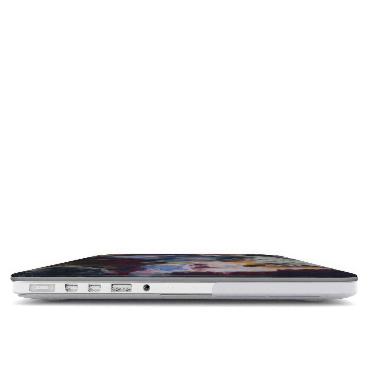 MacBook case open closed view; Molten Berries pattern, artistic, abstract marble pattern. Deep. purple color. Bold expressive aesthetic design. Colorful and interior fit.