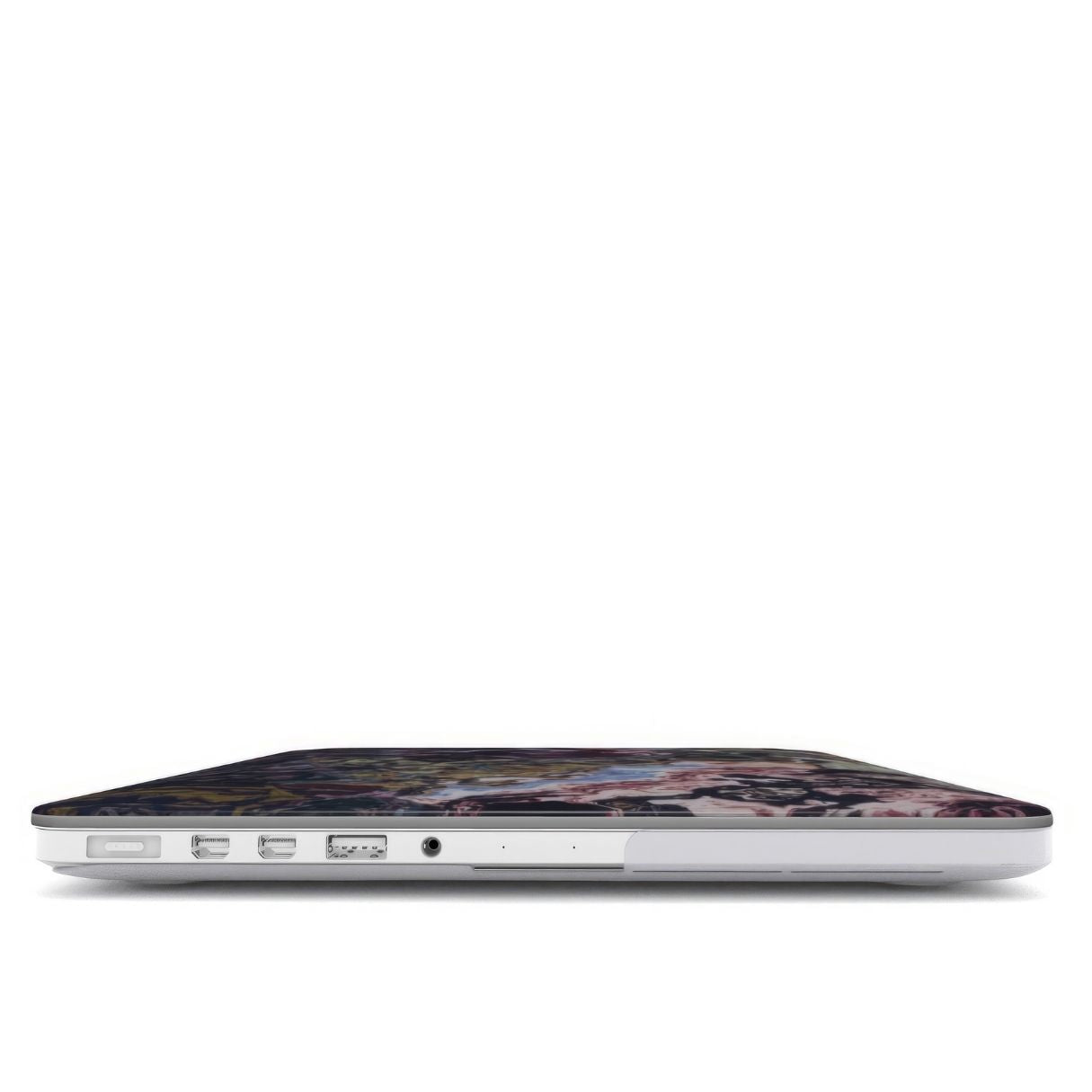 MacBook case closed view; Molten Berries Mix pattern, artistic, abstract marble pattern. Deep. purple color. Bold expressive aesthetic design. Colorful and interior fit.