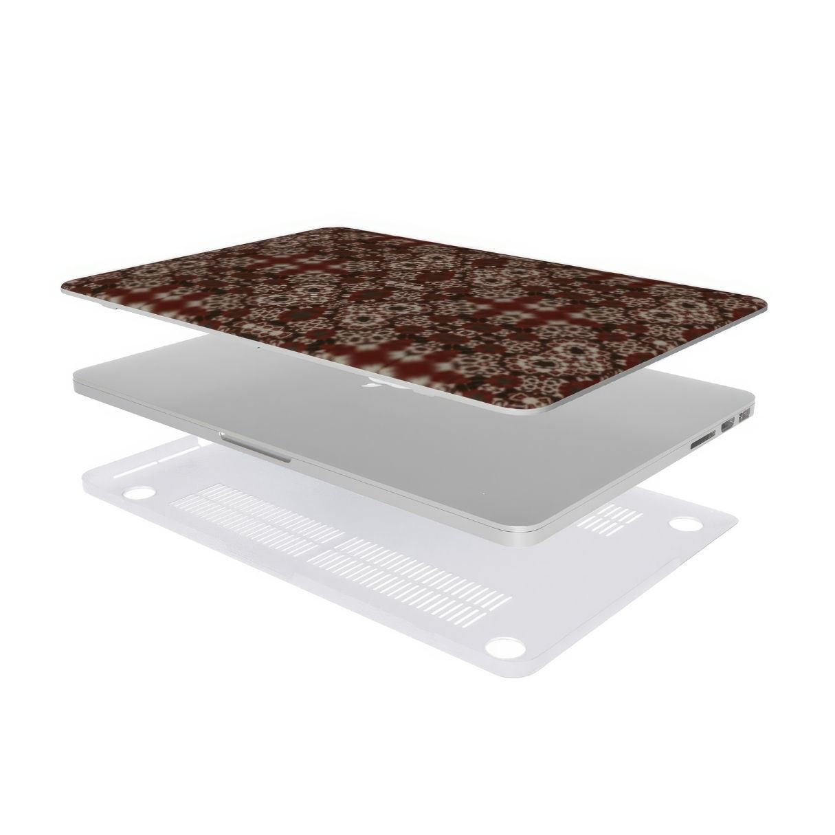 Valentine's edition design. MacBook Case My Heart pattern with ornamental design, featuring an elegant and expressive aesthetic shape. Main color is deep red. Extend view.