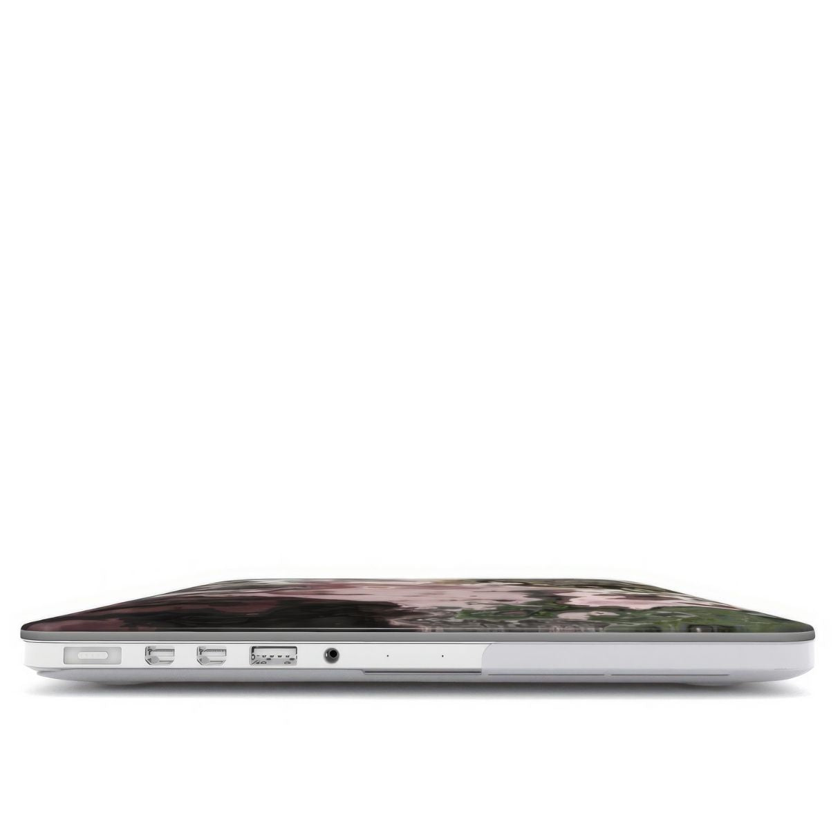 MacBook case closed view; Pink Moss pattern, artistic, abstract marble pattern. Pink and grey color combination.