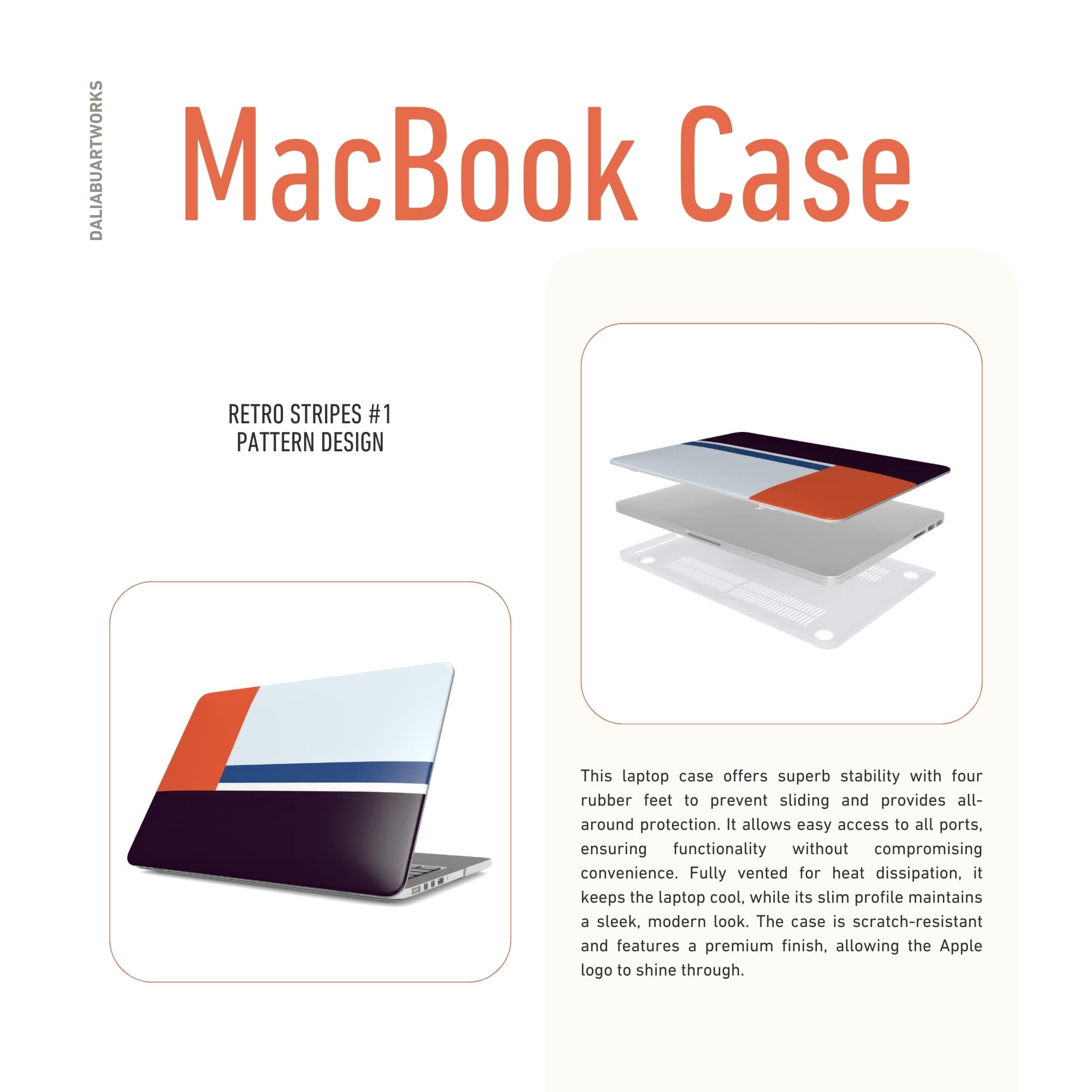 MacBook case Retro Blue pattern design and it's ventilation features.
