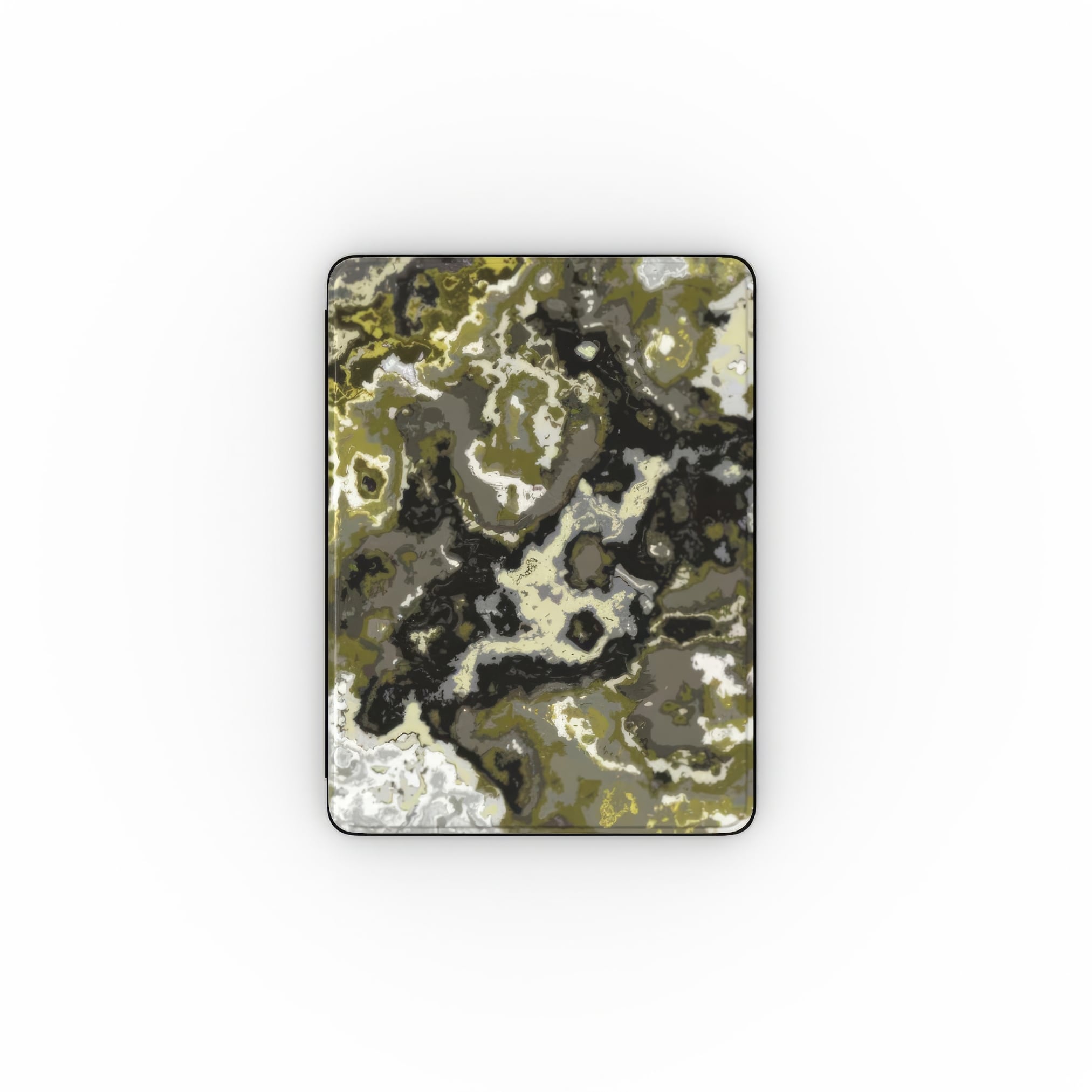 Tough AirPods Max case front view; Spring Rain pattern, artistic, abstract marble pattern. Yellow and black color combination. Bold expressive aesthetic design.