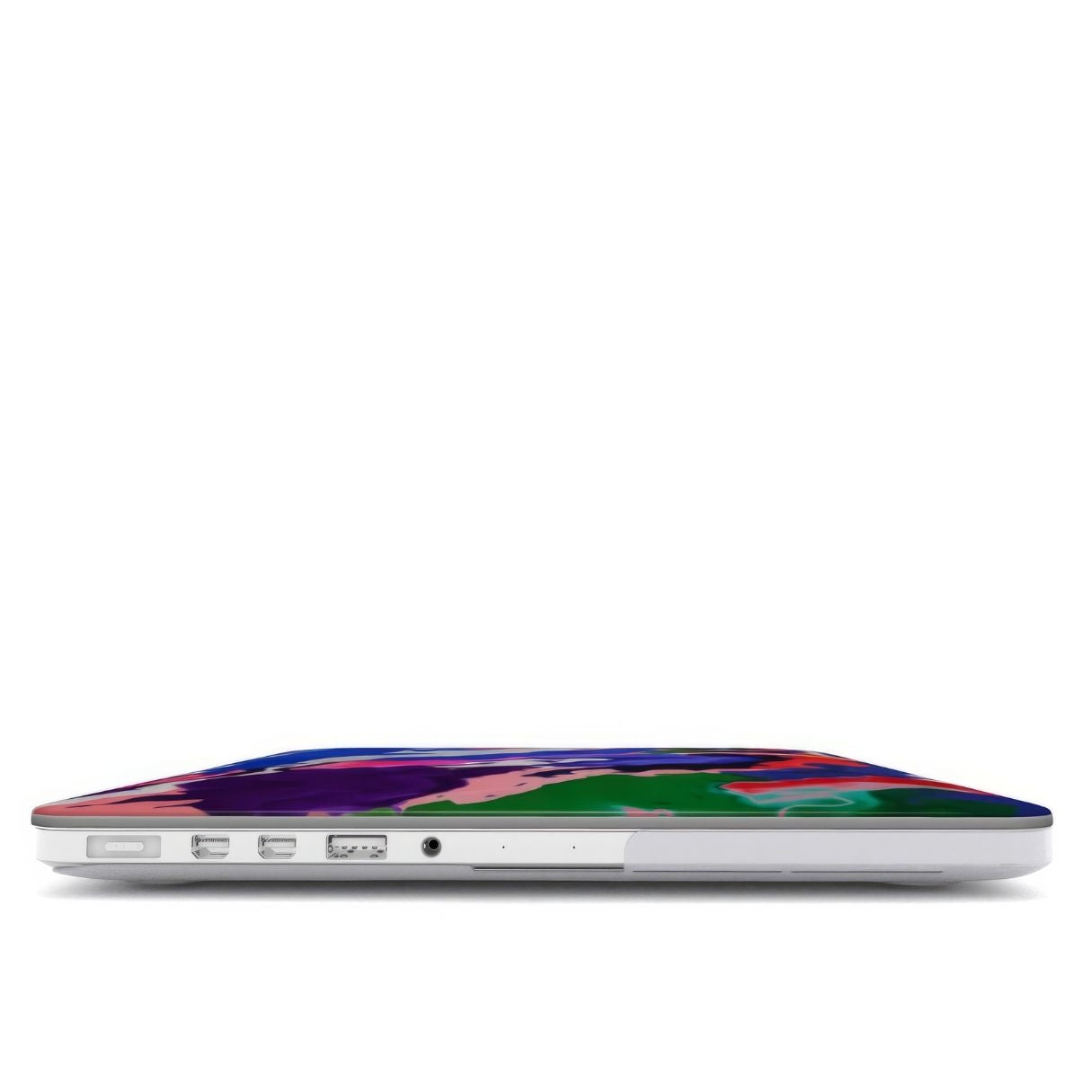 MacBook case closed view; Nebula Drift pattern, artistic, abstract marble pattern. Blue and purple color combination. Bold expressive aesthetic design. Colorful and interior fit. Elegant.