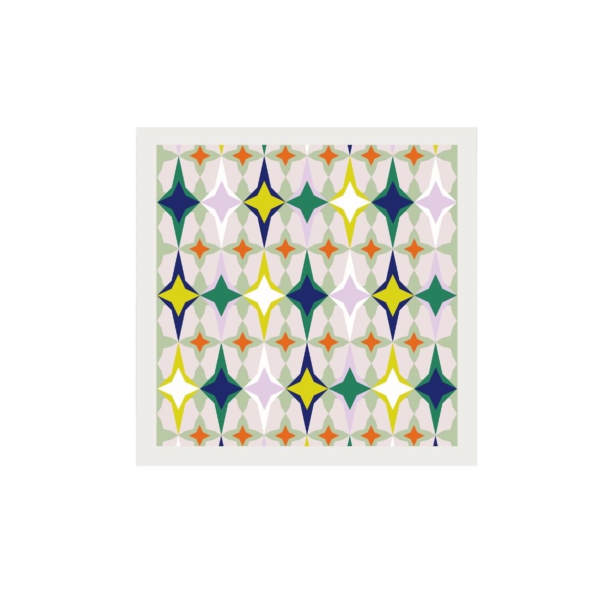 Colorful geometric pattern on a white background.