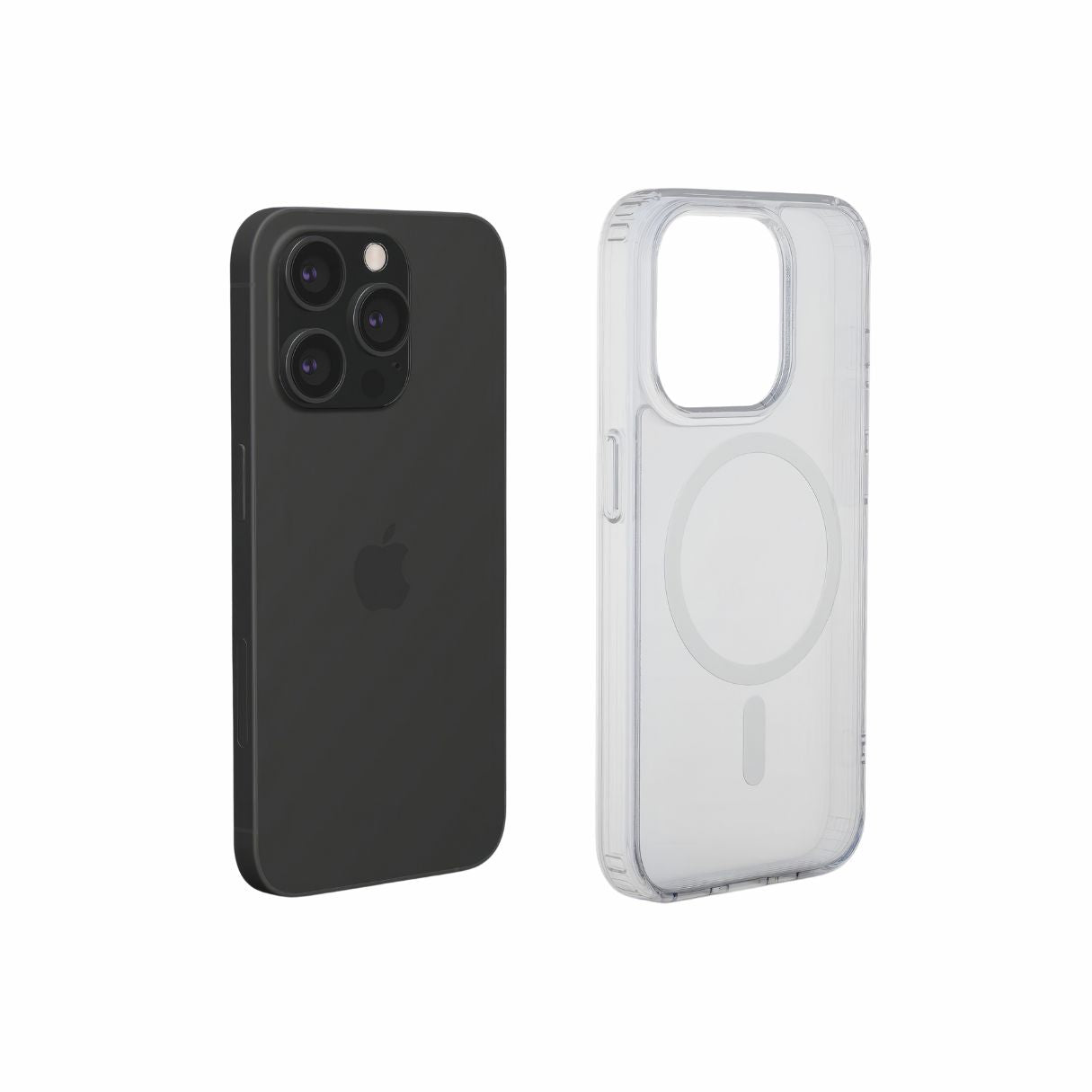 MagSafe Clear phone case image without print to show magsafe connection. Extend side view.