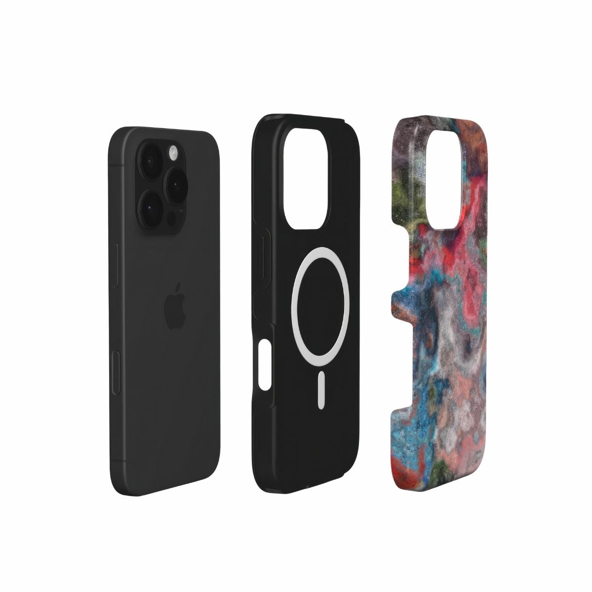 MagSafe tough phone case with vivid color pattern Color Fog abstract and artistic style, featuring an elegant and expressive aesthetic design. Main colors are red, deep blue and green.