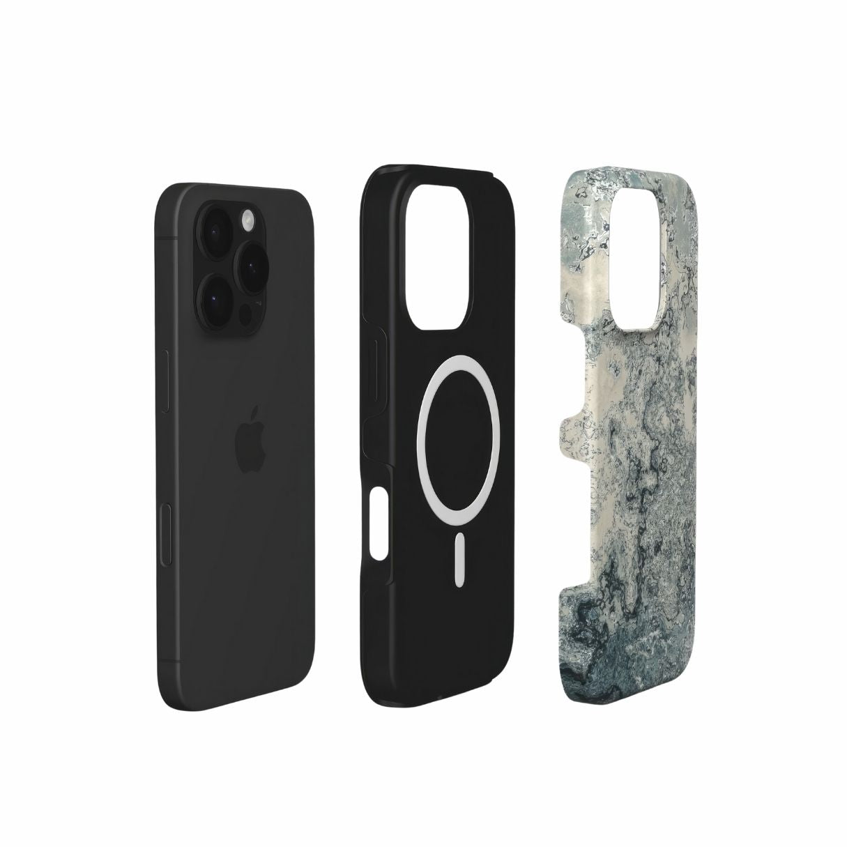 MagSafe Dual-layer tough phone case with a bold vivid pattern Blue Night Dusts abstract and artistic style, featuring an elegant and expressive aesthetic design. Main colors are blue and beige. Extend view.