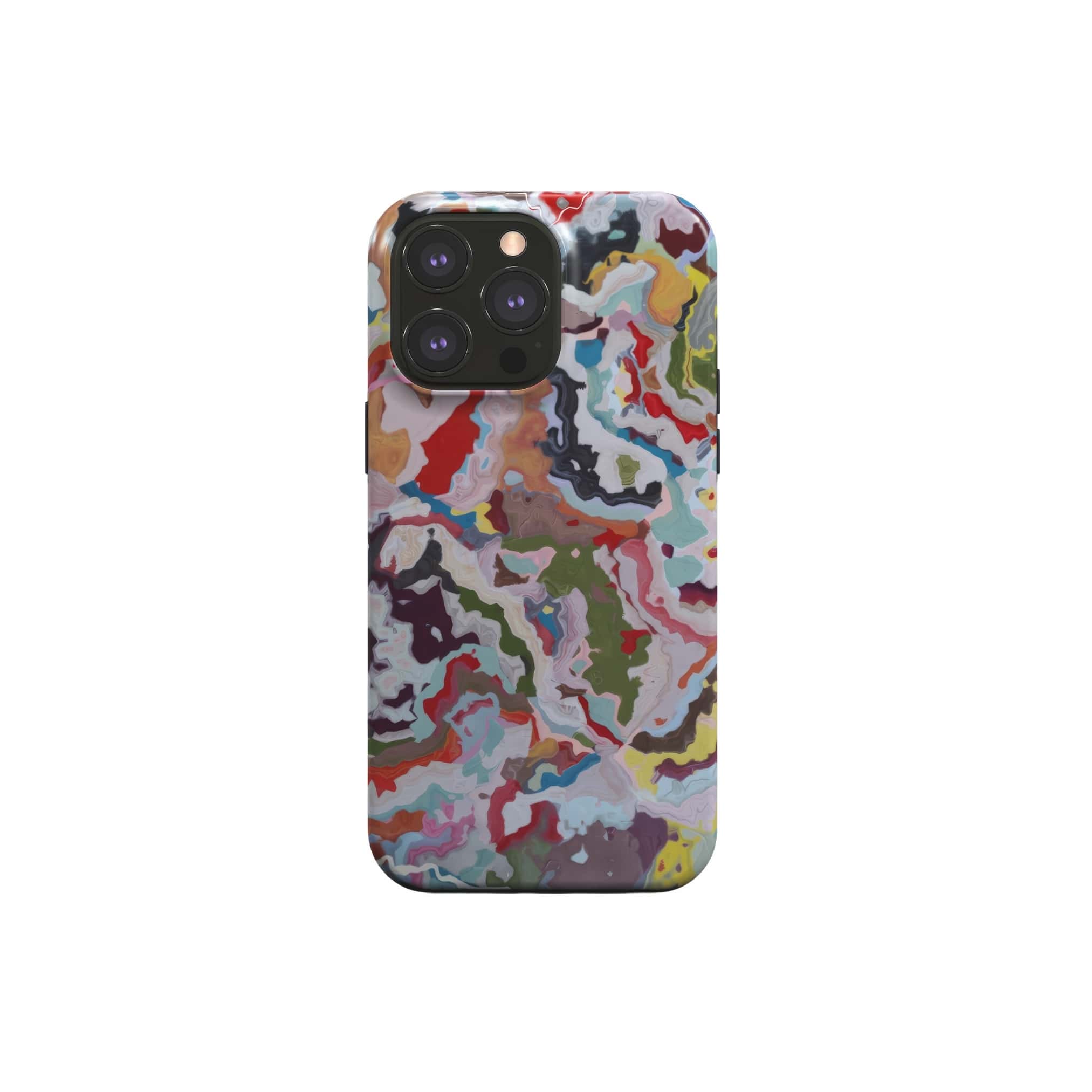 Tough magsafe phone case front view; Bold sprinkles 1 pattern, artistic, abstract marble pattern. Mix color combination. Bold expressive aesthetic design. Colorful and interior fit. Elegant.