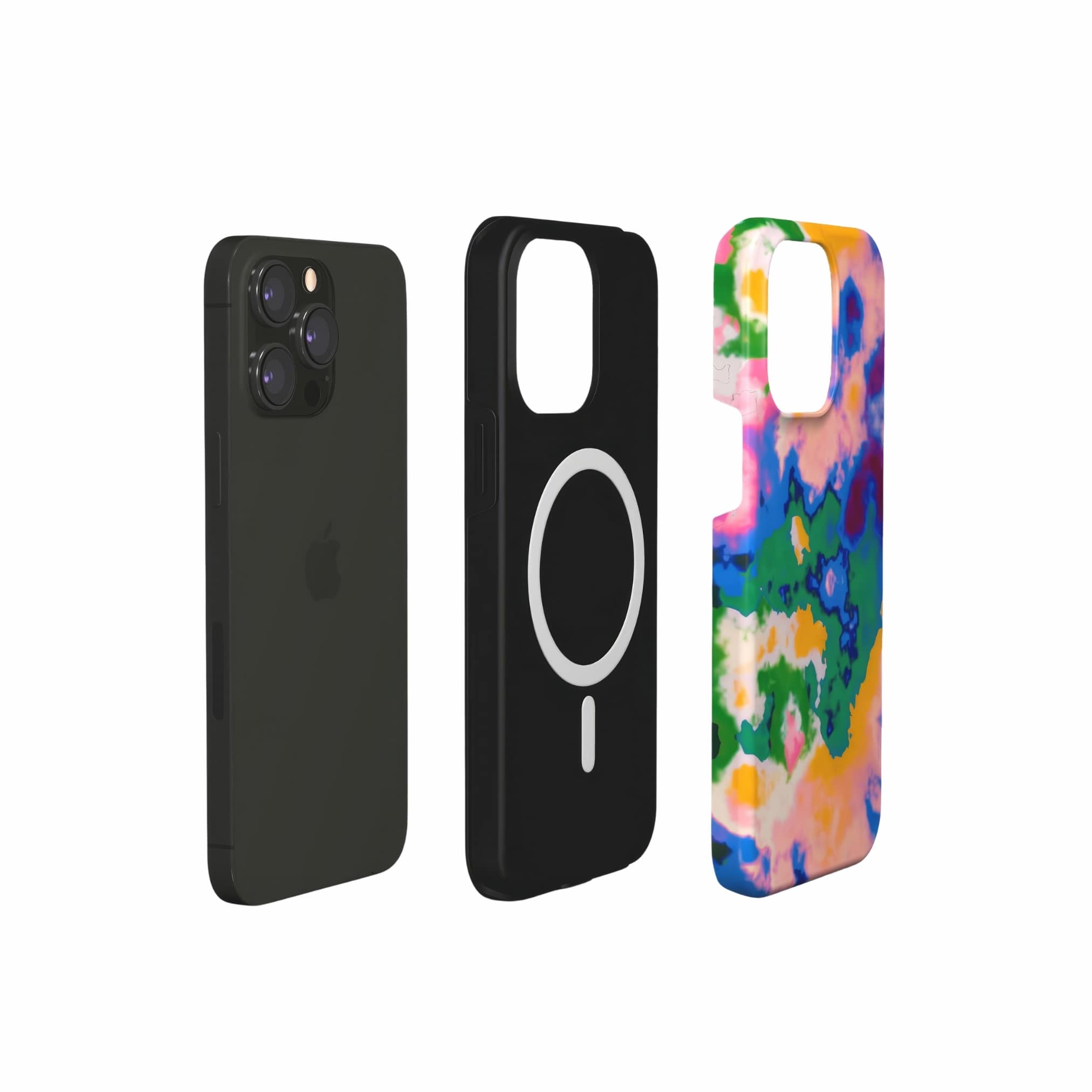 Tough MagSafe phone case extend view; Brazil pattern, artistic, abstract marble pattern. Green and beige color combination. 
