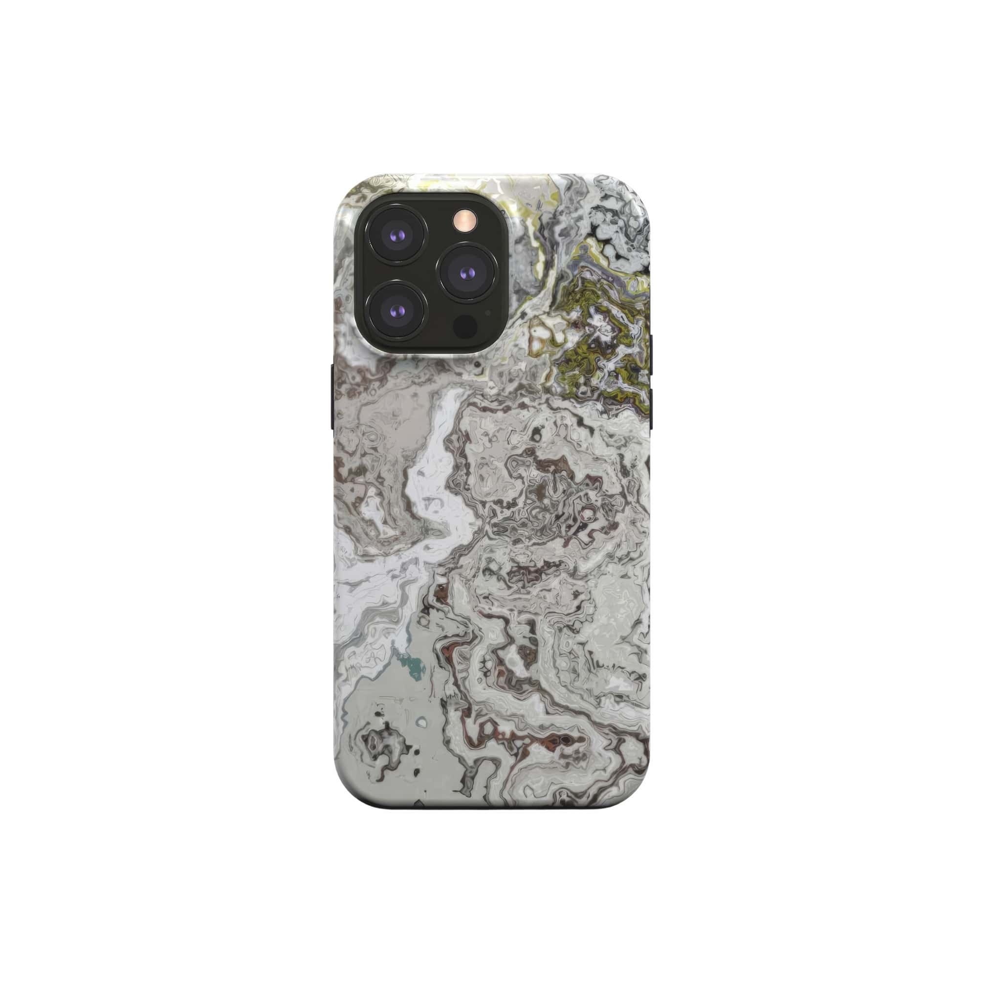 Tough magsafe phone case front view; Classic White Marble 1 pattern, artistic, abstract marble pattern. White and grey color combination. Bold expressive aesthetic design. Colorful and interior fit. Elegant.