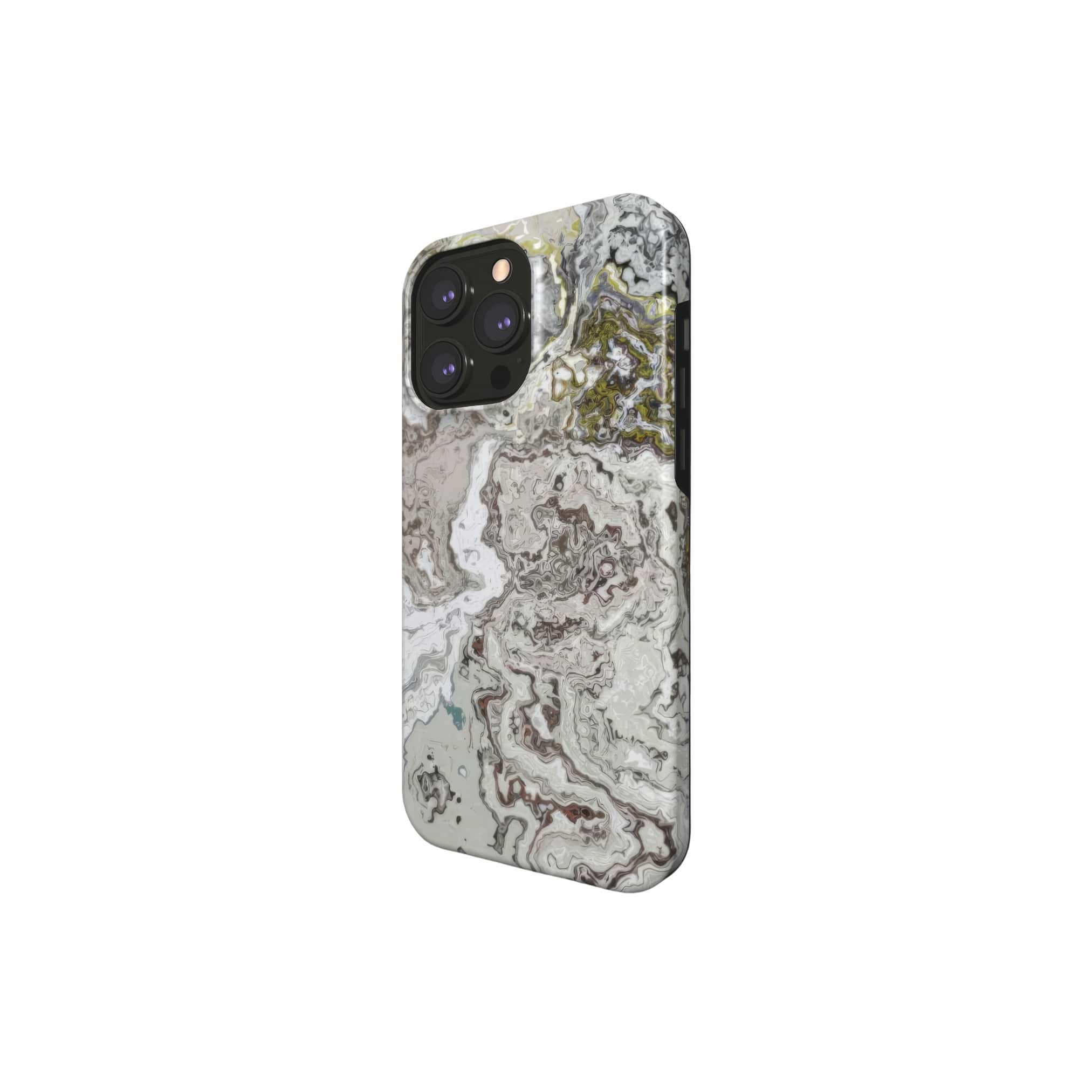 Tough magsafe phone case side view; Classic White Marble 1 pattern, artistic, abstract marble pattern. White and grey color combination. 