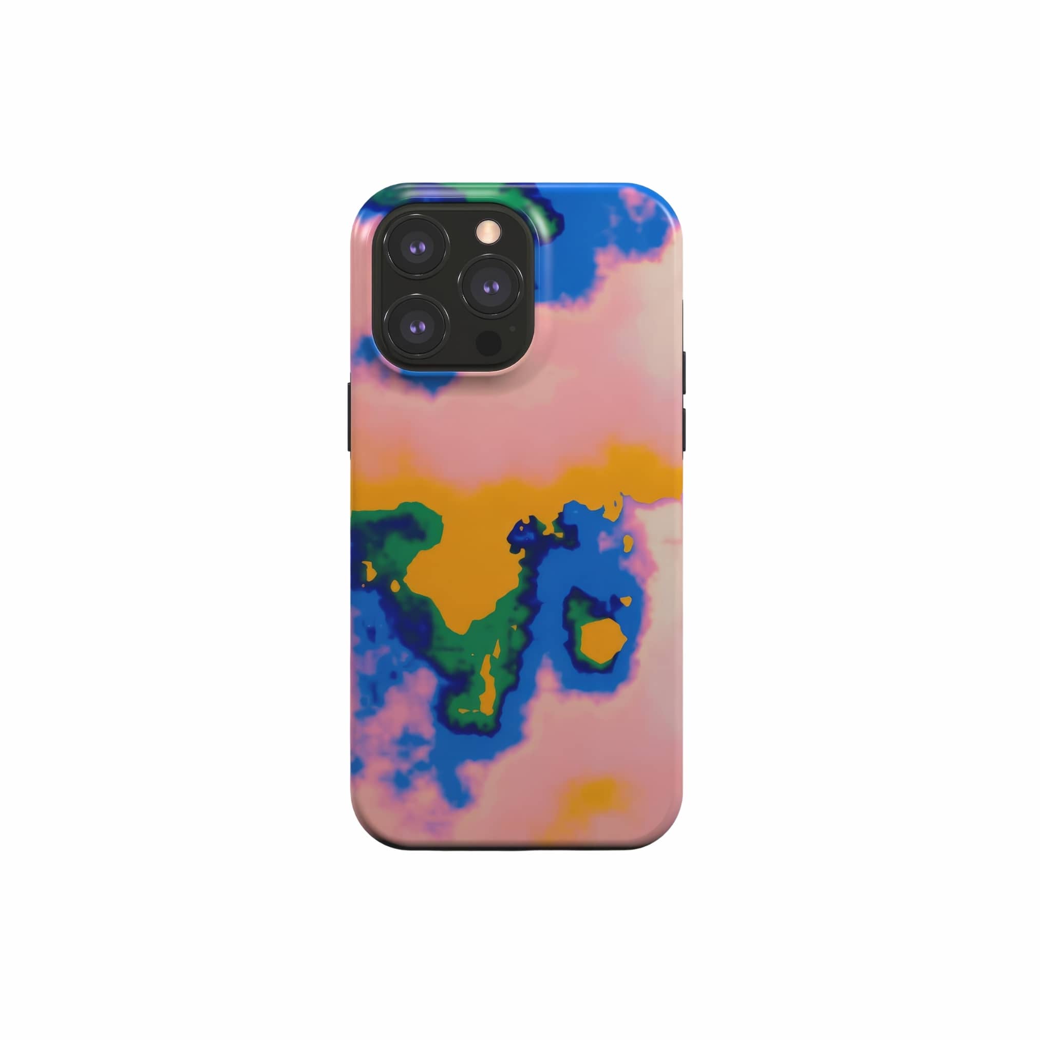 Tough magsafe phone case front view; Electricity 1 pattern, artistic, abstract marble pattern. Orange and light blue color combination. Bold expressive aesthetic design. Colorful and interior fit. Elegant.