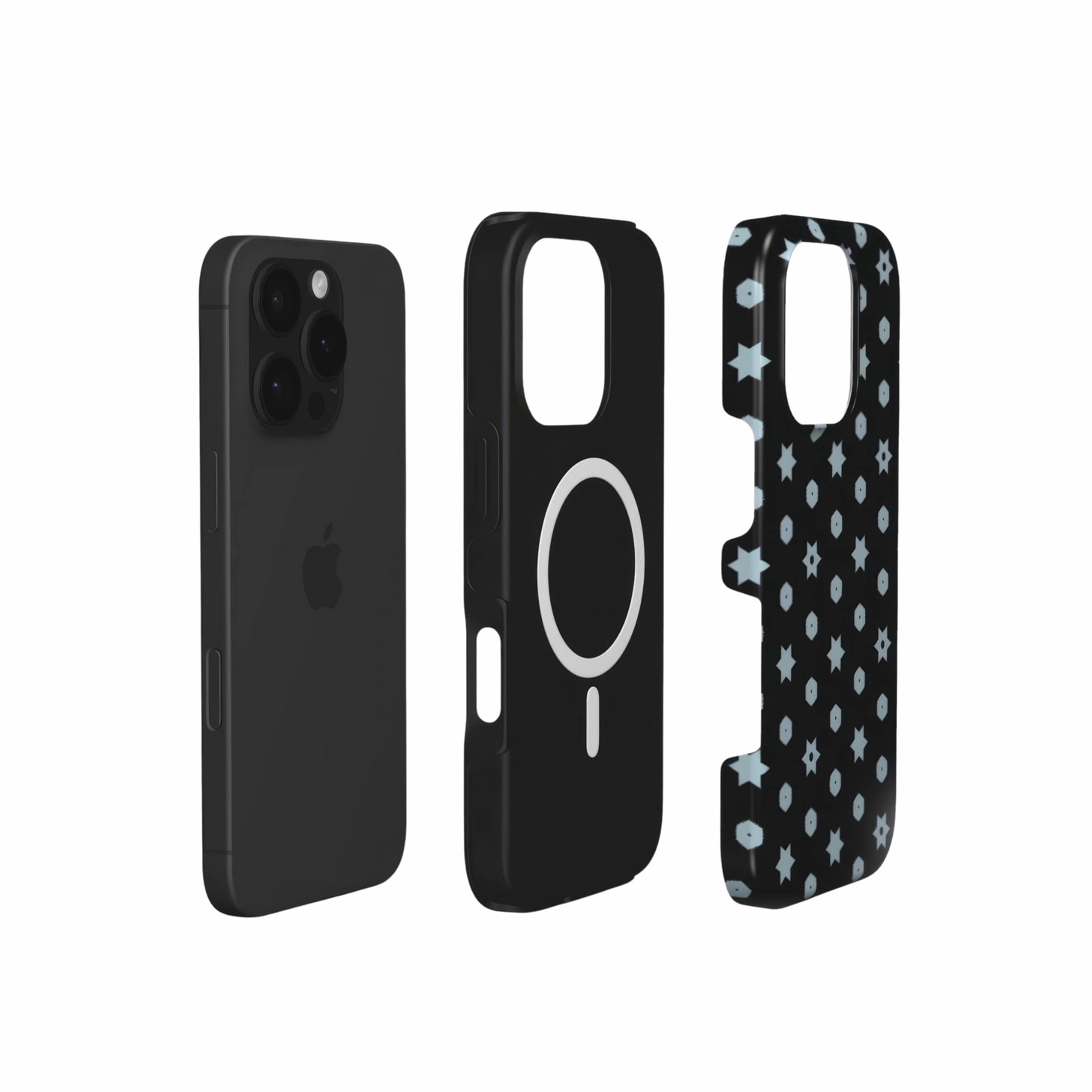 MagSafe tough phone case extend view; Midnight Stars pattern, ornamental pattern; kaleidoscope pattern imagination.