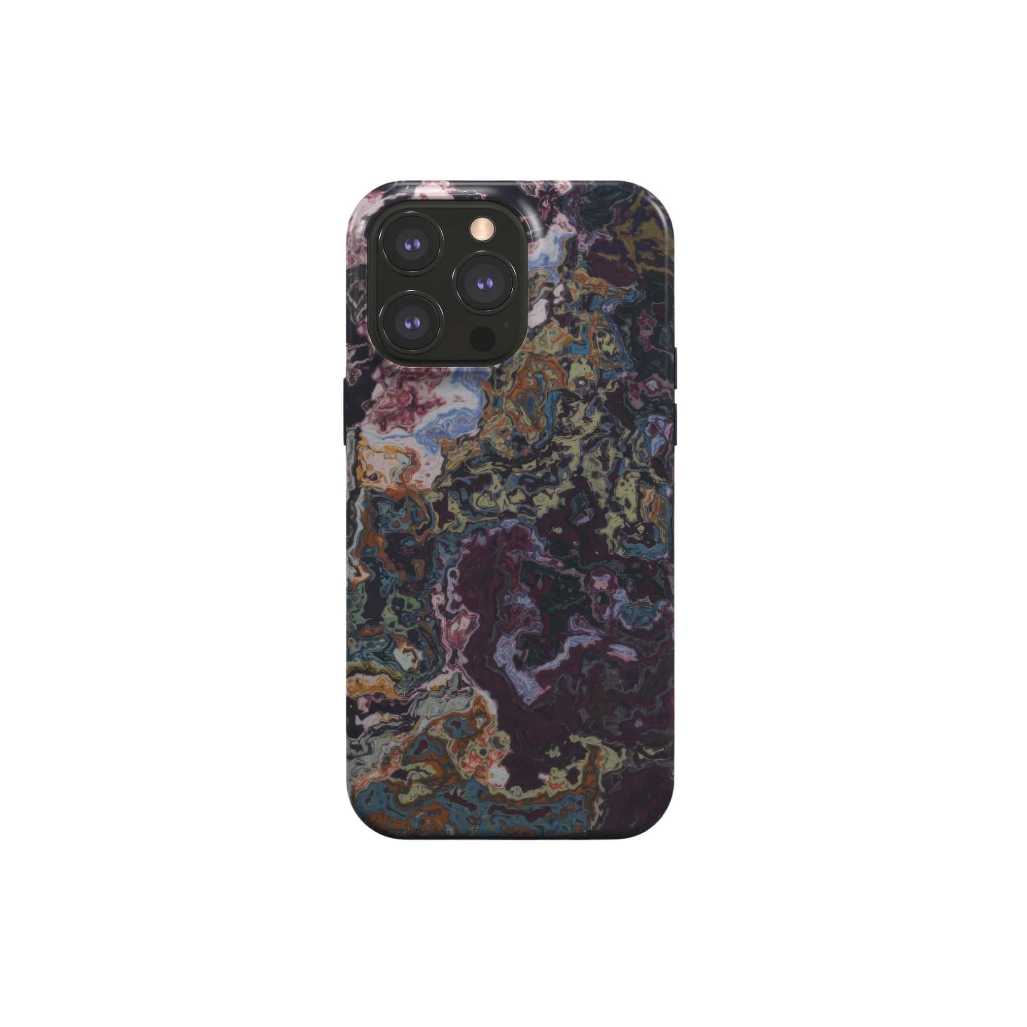 Tough magsafe phone case front view; Molten Berries 2 pattern, artistic, abstract marble pattern. Purple color. Bold expressive aesthetic design. Colorful and interior fit. Elegant.