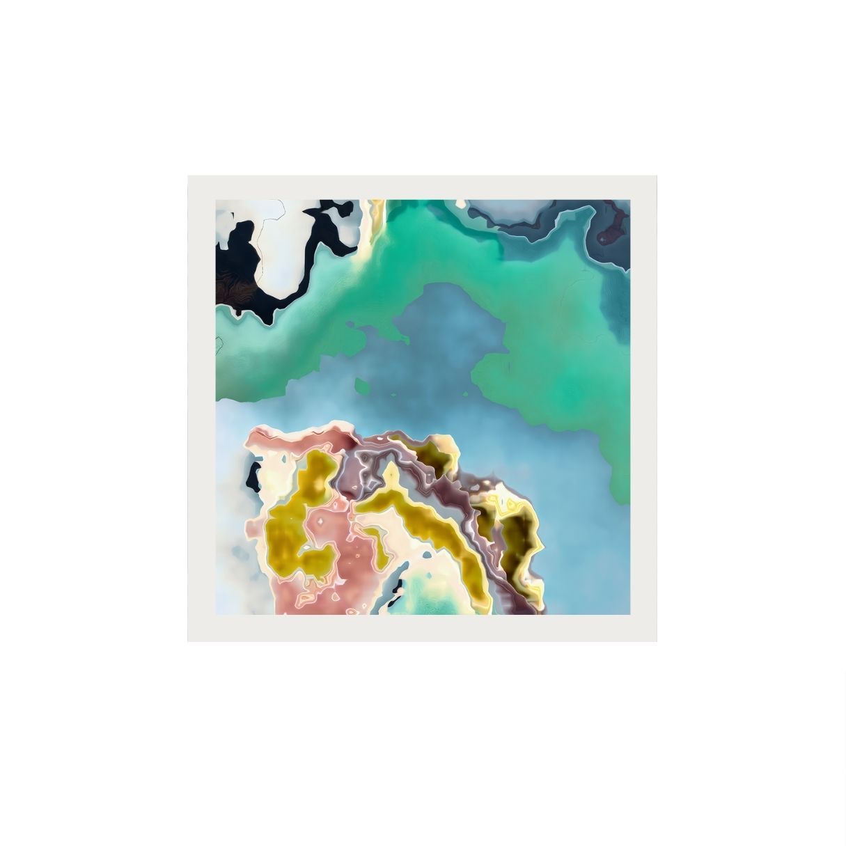 Colorful abstract art print with a white border on a white background.