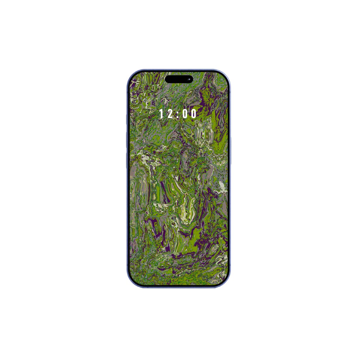 Phone with abstract olive green pattern wallpaper on a white background. Instant download. 