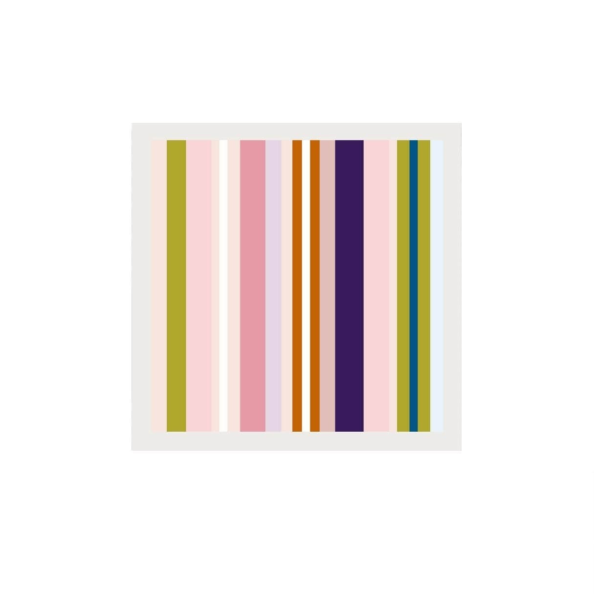 Framed artwork with colorful vertical stripes on a white background.