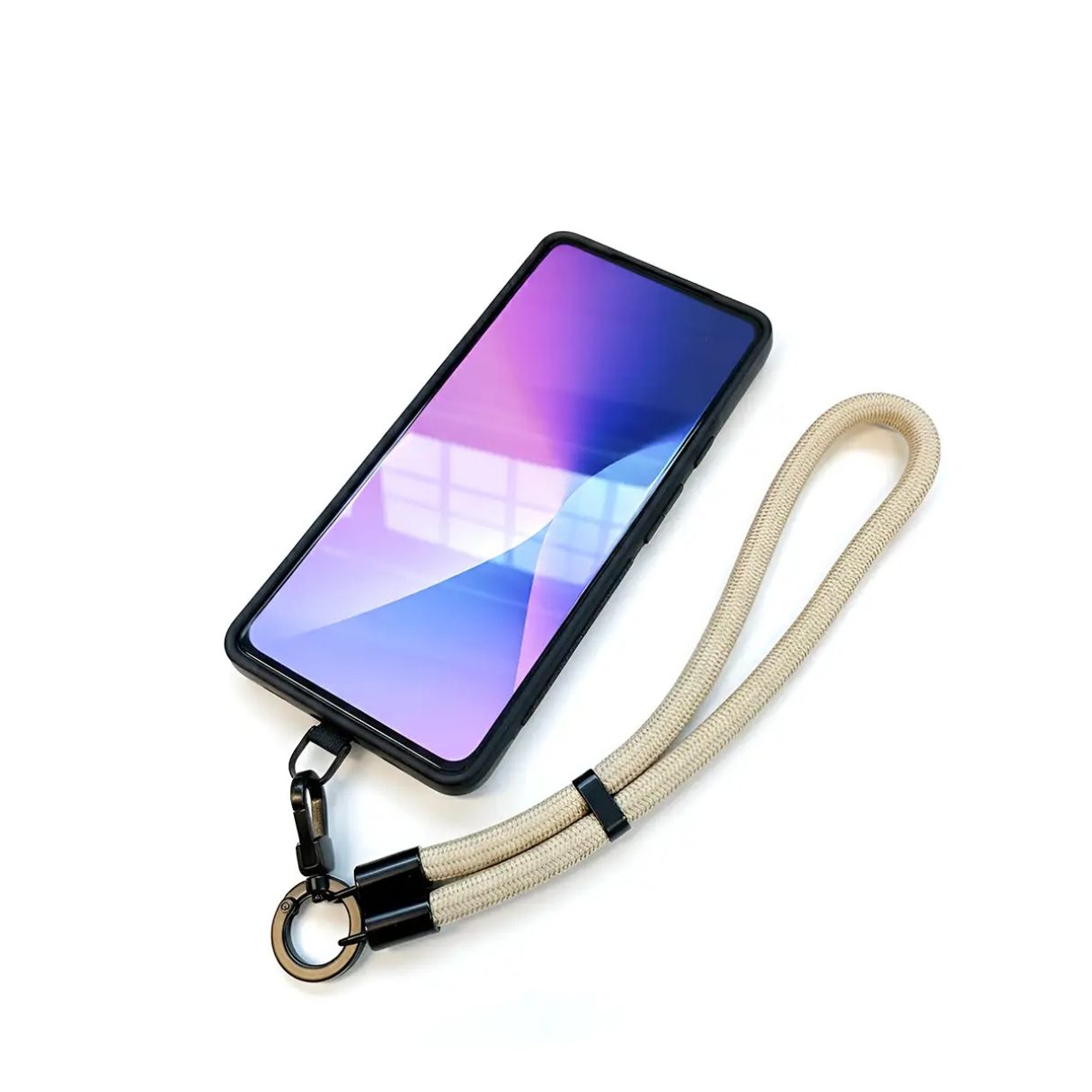 Phone strap in beige color for any phone models. Wrist option.